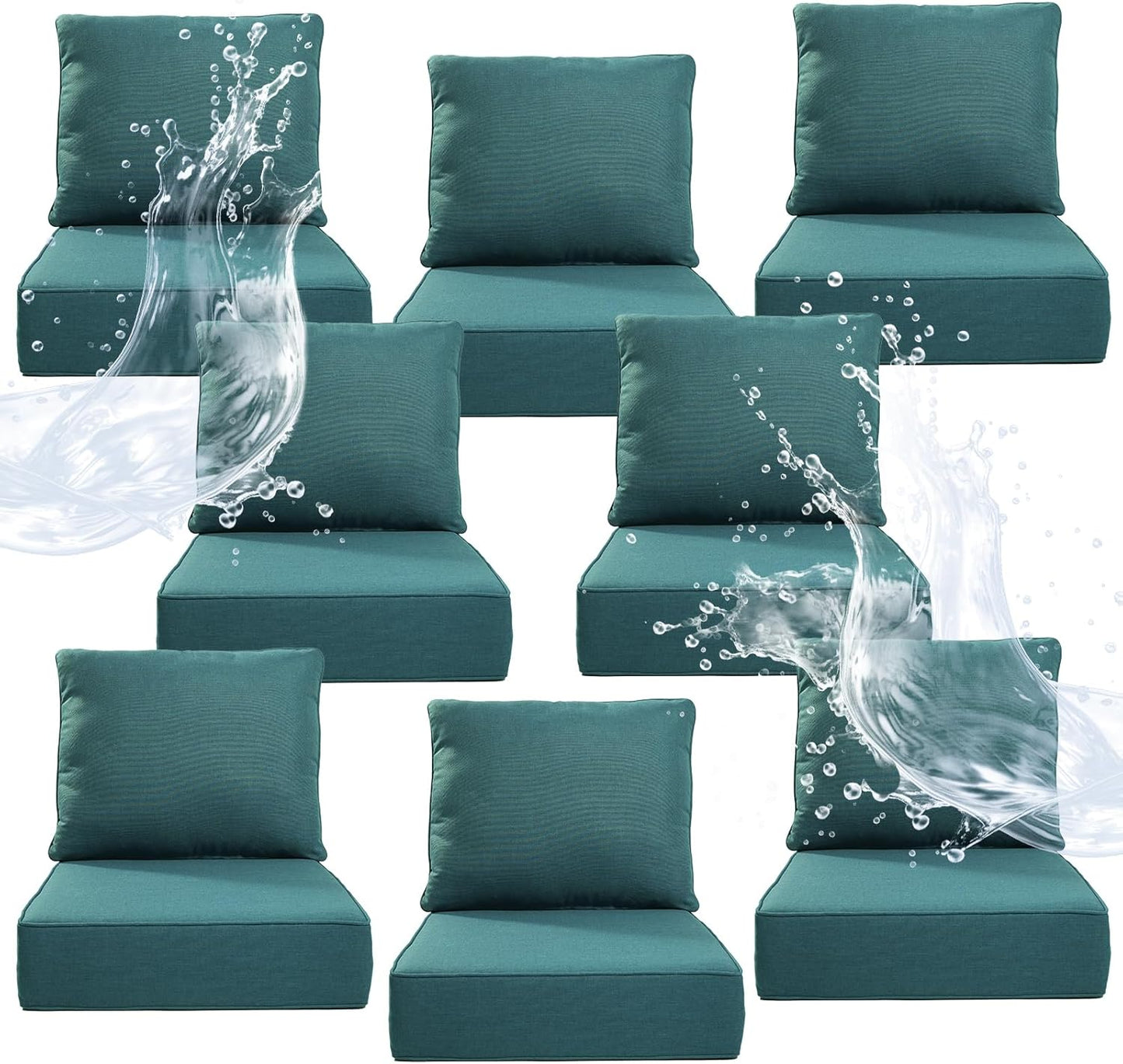 6" Thicker Outdoor Chair Cushion 6 Sets - 24" *24" *6" Waterproof Patio Furniture Cushions with Removable Cover, 28D High Density Sponge Filling Thicken Outdoor Patio Cushions - Grey