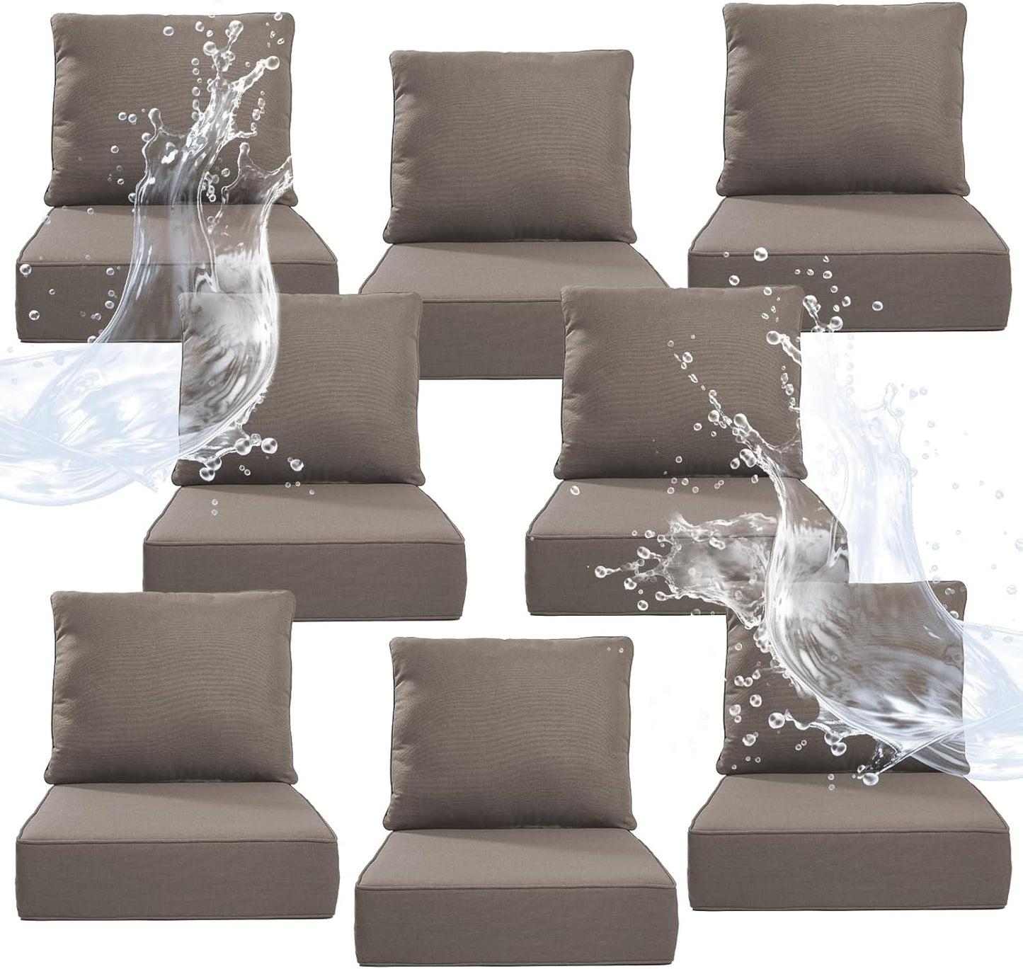 6" Thicker Outdoor Chair Cushion 6 Sets - 24" *24" *6" Waterproof Patio Furniture Cushions with Removable Cover, 28D High Density Sponge Filling Thicken Outdoor Patio Cushions - Grey