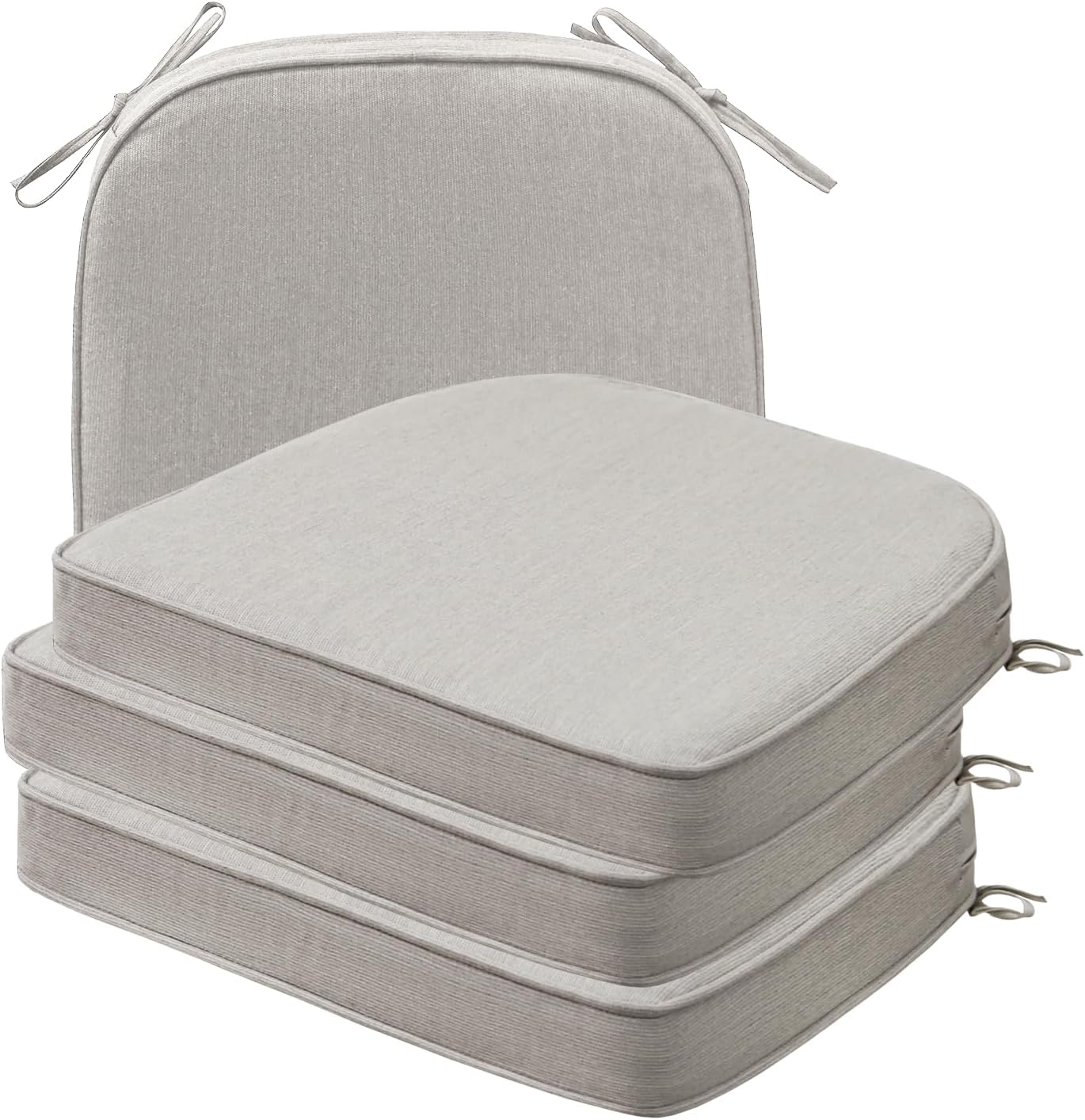 Sunbrella Square Corner Seat Cushions, 19" x 19" x 3", Set of 4, Indoor Outdoor Water Repellent Universal Chair Pads with Ties for Patio Furniture, Garden Dining Chairs, Cast Shale