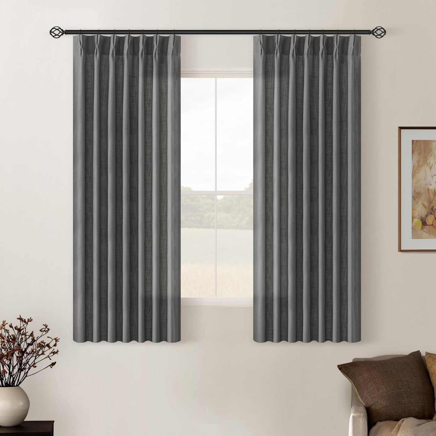 Natural Linen Kitchen Curtains 45 Inches Long 2 Sets Basement Curtains for Small Window Cream Ivory Pinch Pleated Back Tab Linen Blend Short Boho Semi Sheer Back Tab Drapes for Bay Windows 40x45