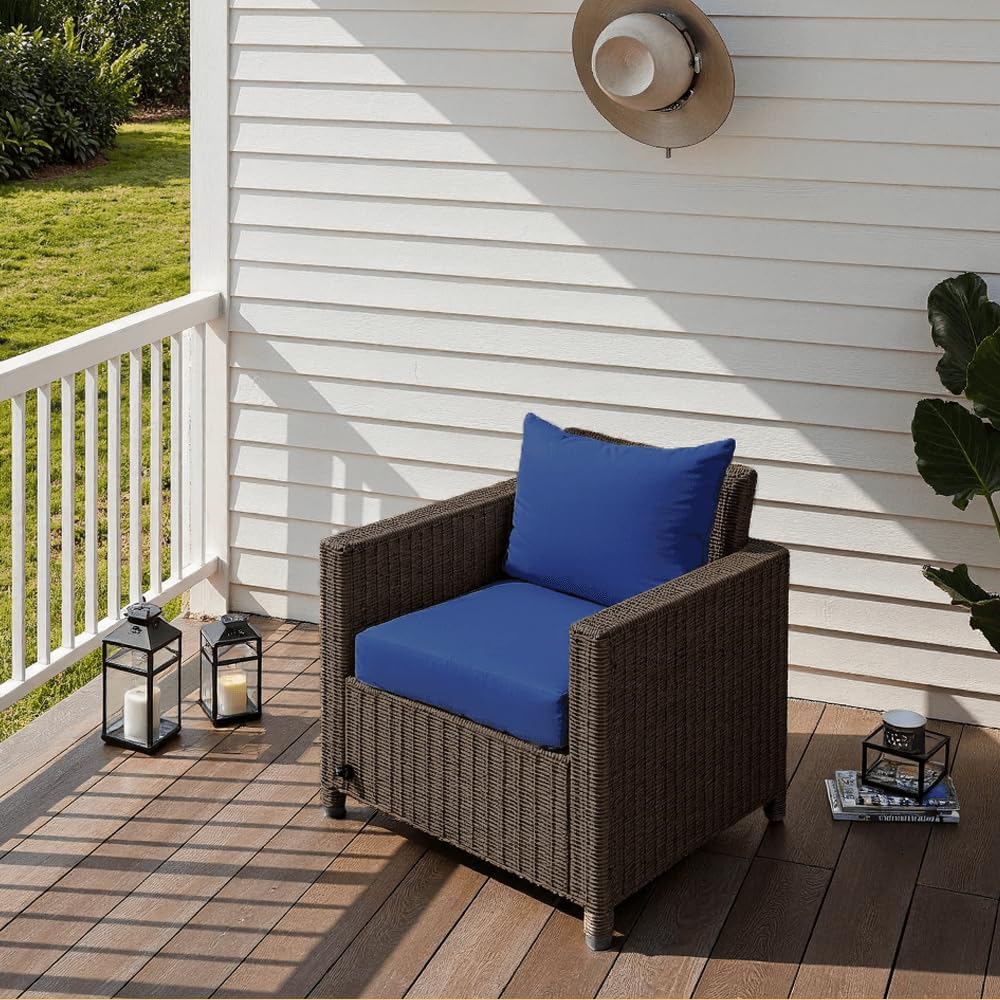 Outdoor Seat Cushion Set 24 x 24 x 4 Inch, Waterproof & Fade Resistant Patio Furniture Cushions with Removable Cover and Ties, Thick Deep Seating Pads for Outside Chair Sofa Couch, Blue