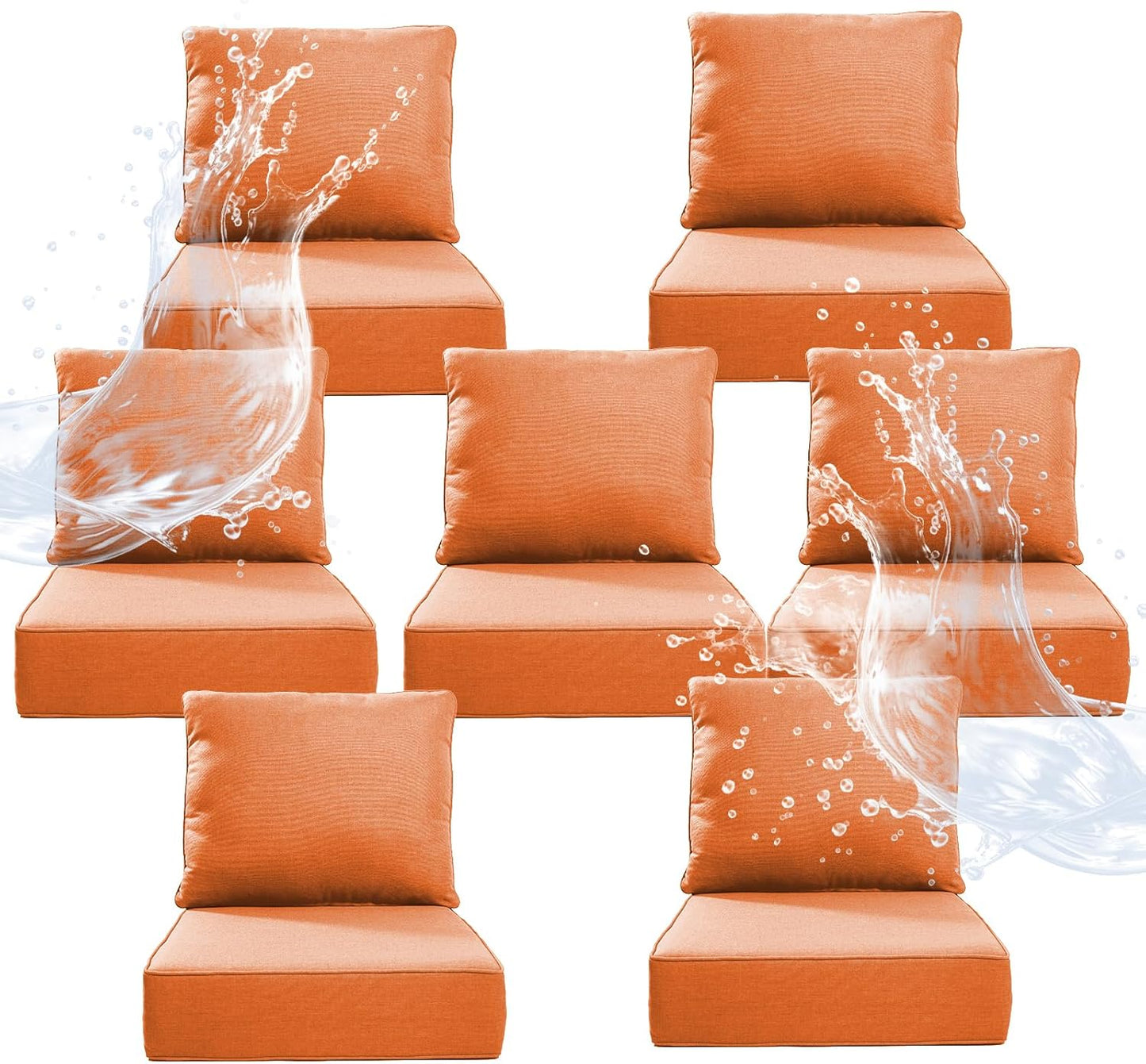 6" Thicker Outdoor Chair Cushion 4 Sets - 24" *24" *6" Waterproof Patio Furniture Cushions with Removable Cover, 28D High Density Sponge Filling Thicken Outdoor Patio Cushions - Beige