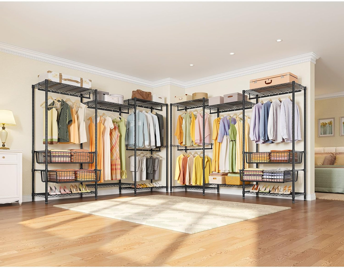 VIPEK V10 Garment Rack Large Size Heavy Duty Clothes Rack with Hanging Rods, Adjustable Shelves & 2 Slid Storage Baskets, Wire Clothing Rack 68.9" W x 15.7" D x 76.4" H, Max Load 920 LBS, Black