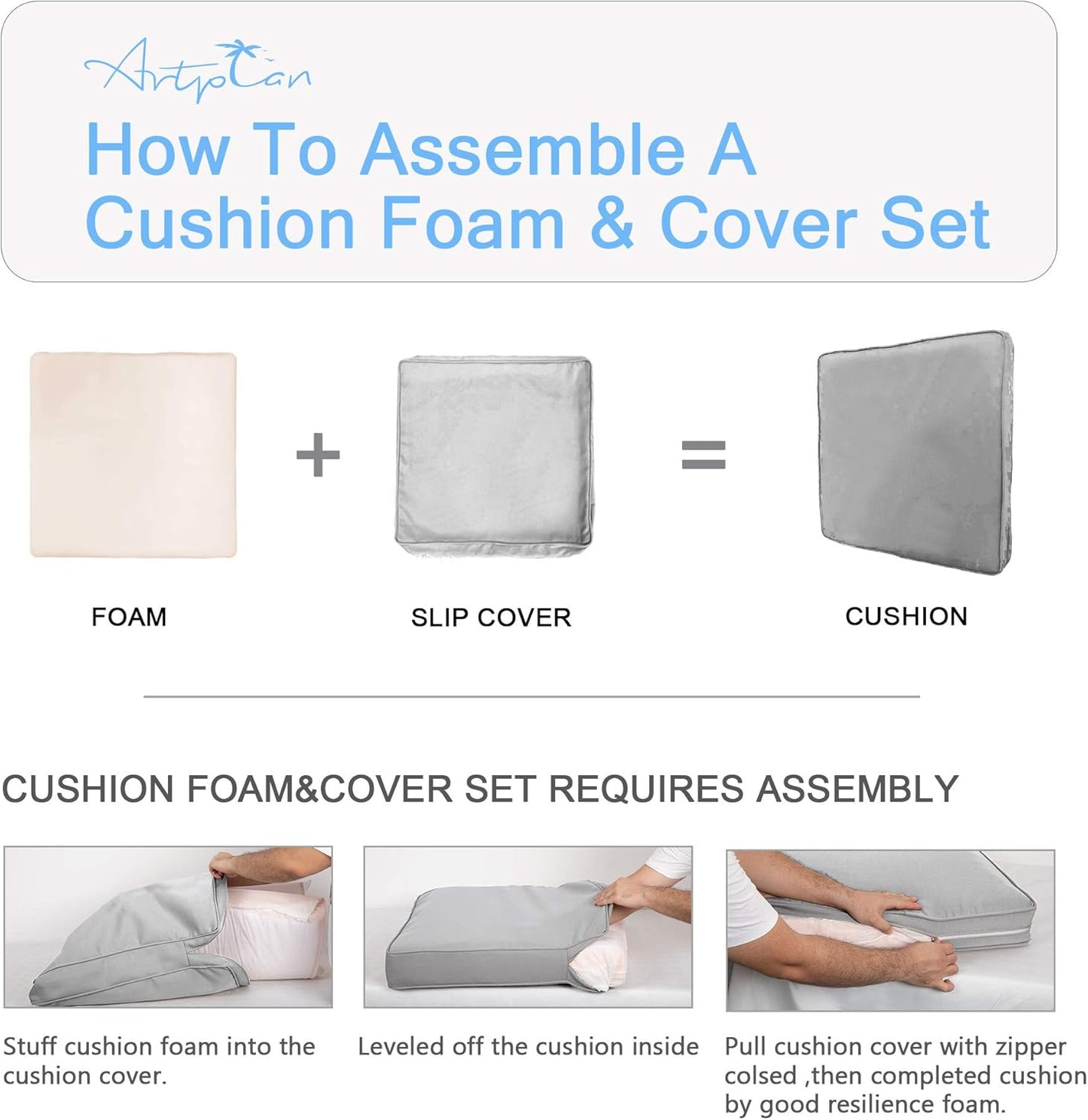 ARTPLAN Outdoor Loveseat Cushion Set,46.6"x 24",Water Repellent,Fade Resistant,Cushion Set for Couch,Bench and Swing,5 Pieces Wicker Furniture Cushions,Grey