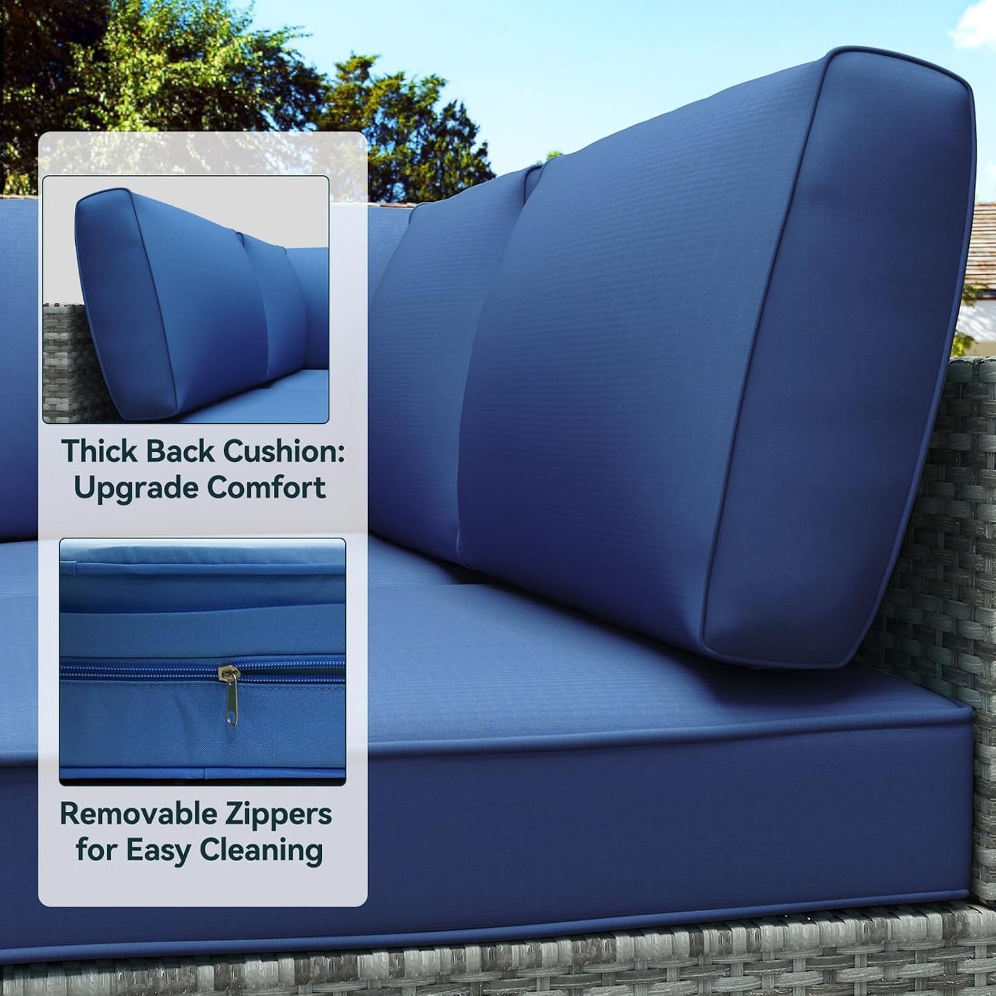 Outdoor Replacement Cushions for Patio Furniture,Water-Resistant Sofa Cushions for Rattan Wicker Sectional Patio Conversation Sets,14-Piece Outdoor Couch Cushion,Deep Blue