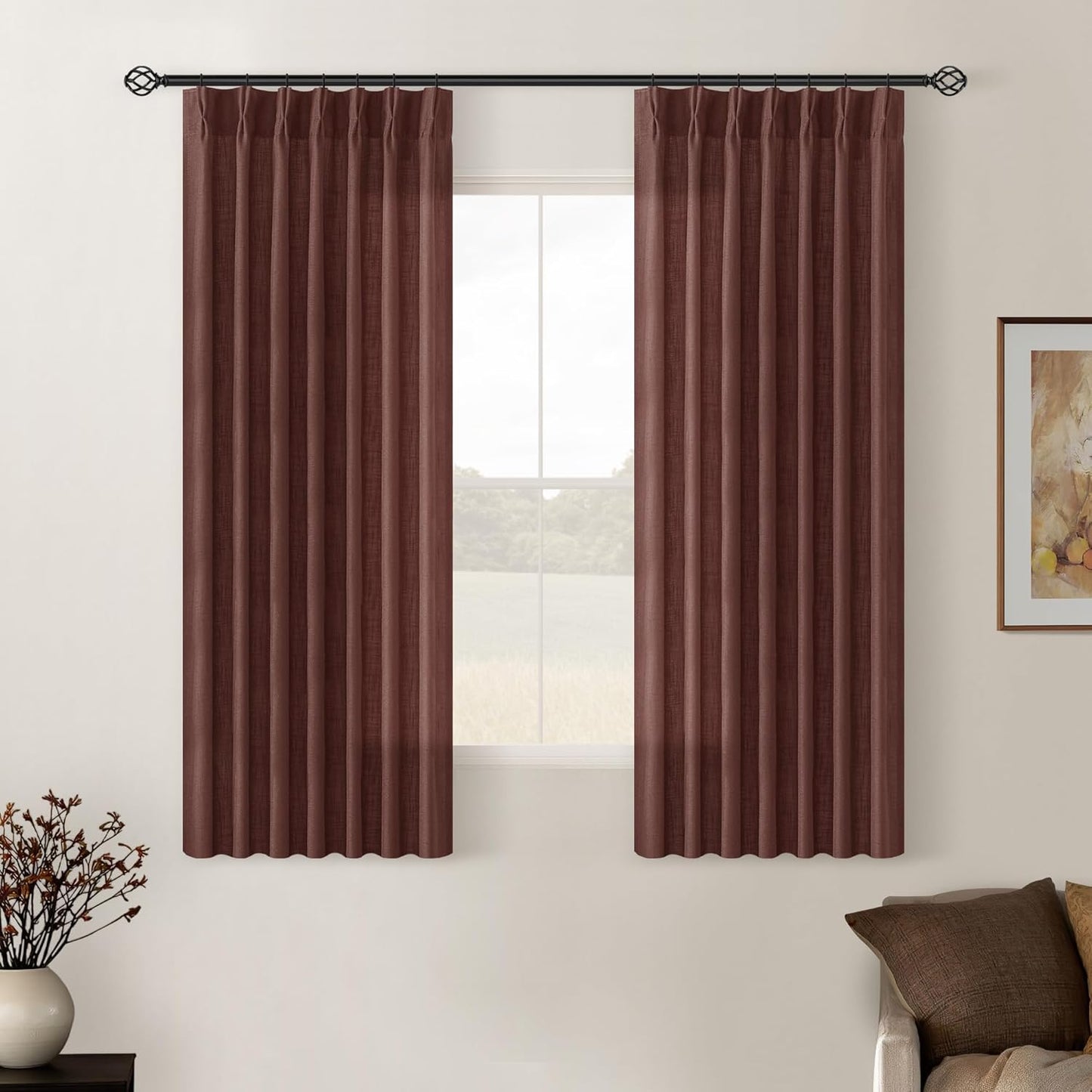 Natural Linen Kitchen Curtains 45 Inches Long 2 Sets Basement Curtains for Small Window Cream Ivory Pinch Pleated Back Tab Linen Blend Short Boho Semi Sheer Back Tab Drapes for Bay Windows 40x45