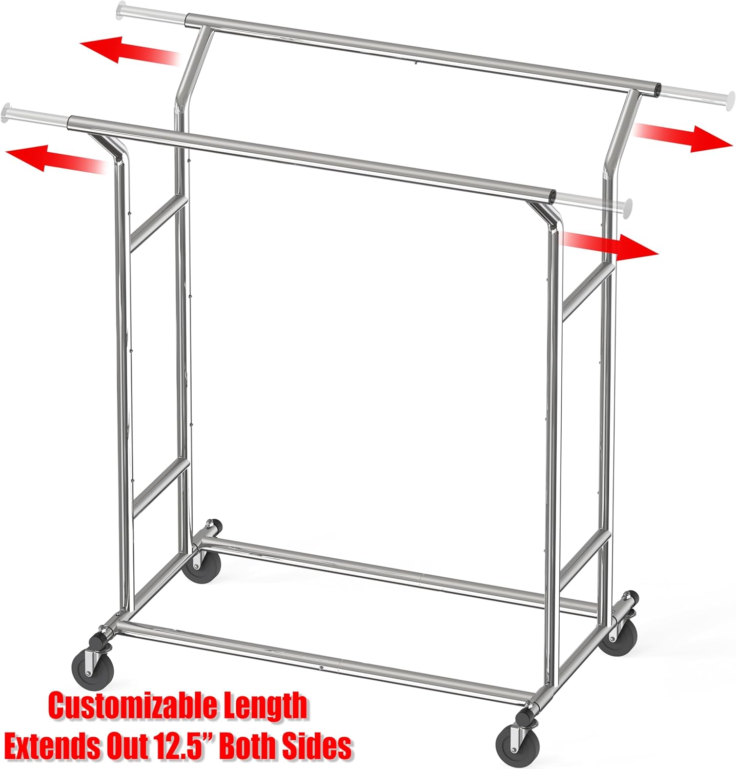 Simple Houseware Heavy Duty Double Rail Clothing Garment Rack, Holds Up to 200 lbs, 43 to 67 Inches Extendable Rod, Chrome