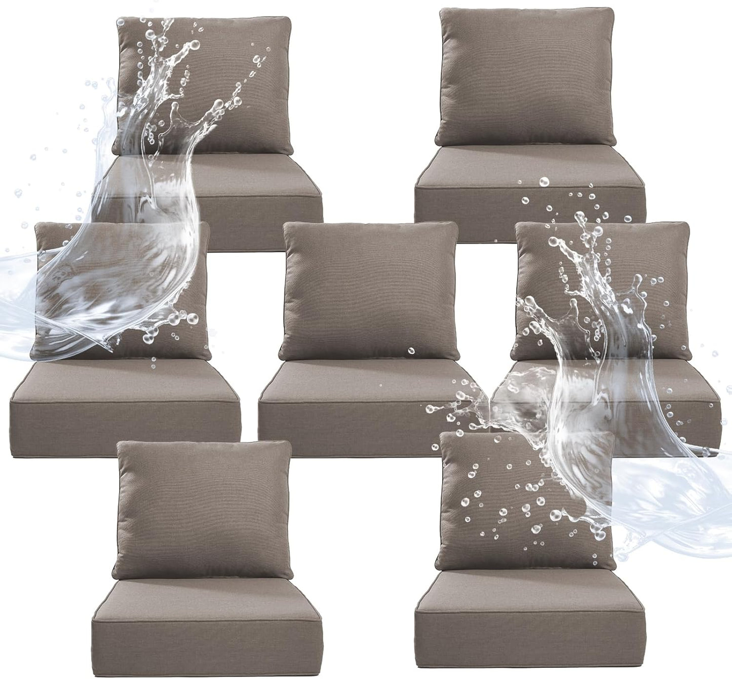 6" Thicker Outdoor Chair Cushion 4 Sets - 24" *24" *6" Waterproof Patio Furniture Cushions with Removable Cover, 28D High Density Sponge Filling Thicken Outdoor Patio Cushions - Beige