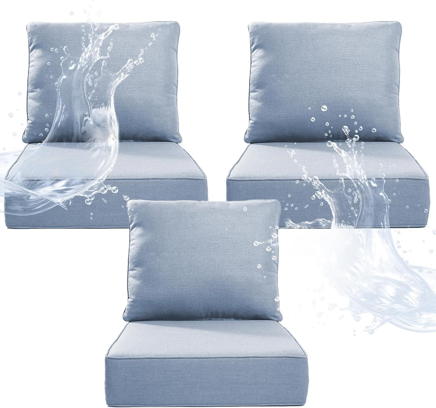 6" Thicker Outdoor Chair Cushion 6 Sets - 24" *24" *6" Waterproof Patio Furniture Cushions with Removable Cover, 28D High Density Sponge Filling Thicken Outdoor Patio Cushions - Grey