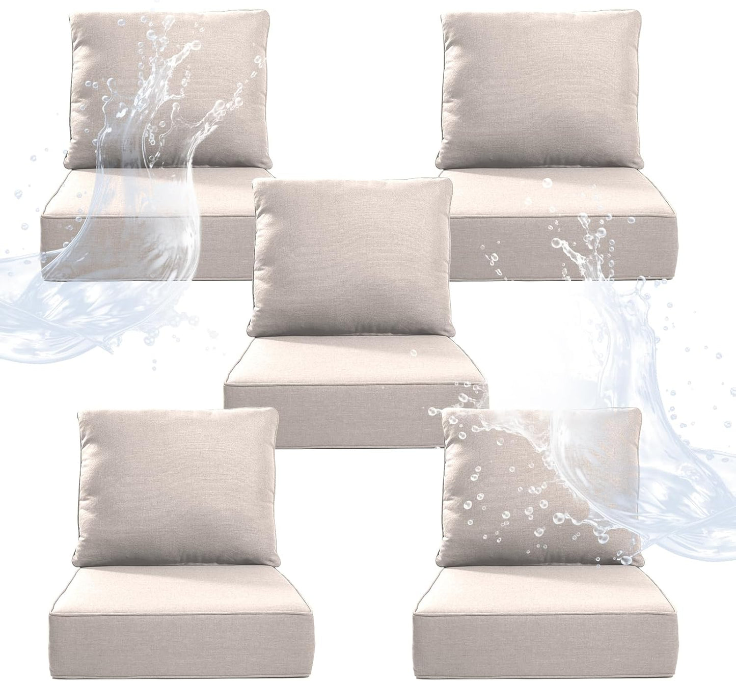 6" Thicker Outdoor Chair Cushion 6 Sets - 24" *24" *6" Waterproof Patio Furniture Cushions with Removable Cover, 28D High Density Sponge Filling Thicken Outdoor Patio Cushions - Grey