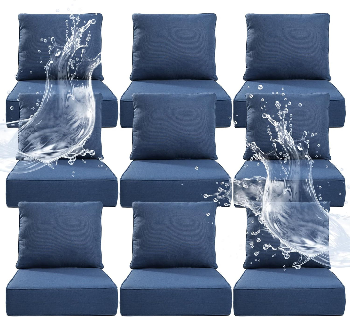 6" Thicker Outdoor Chair Cushion 6 Sets - 24" *24" *6" Waterproof Patio Furniture Cushions with Removable Cover, 28D High Density Sponge Filling Thicken Outdoor Patio Cushions - Grey