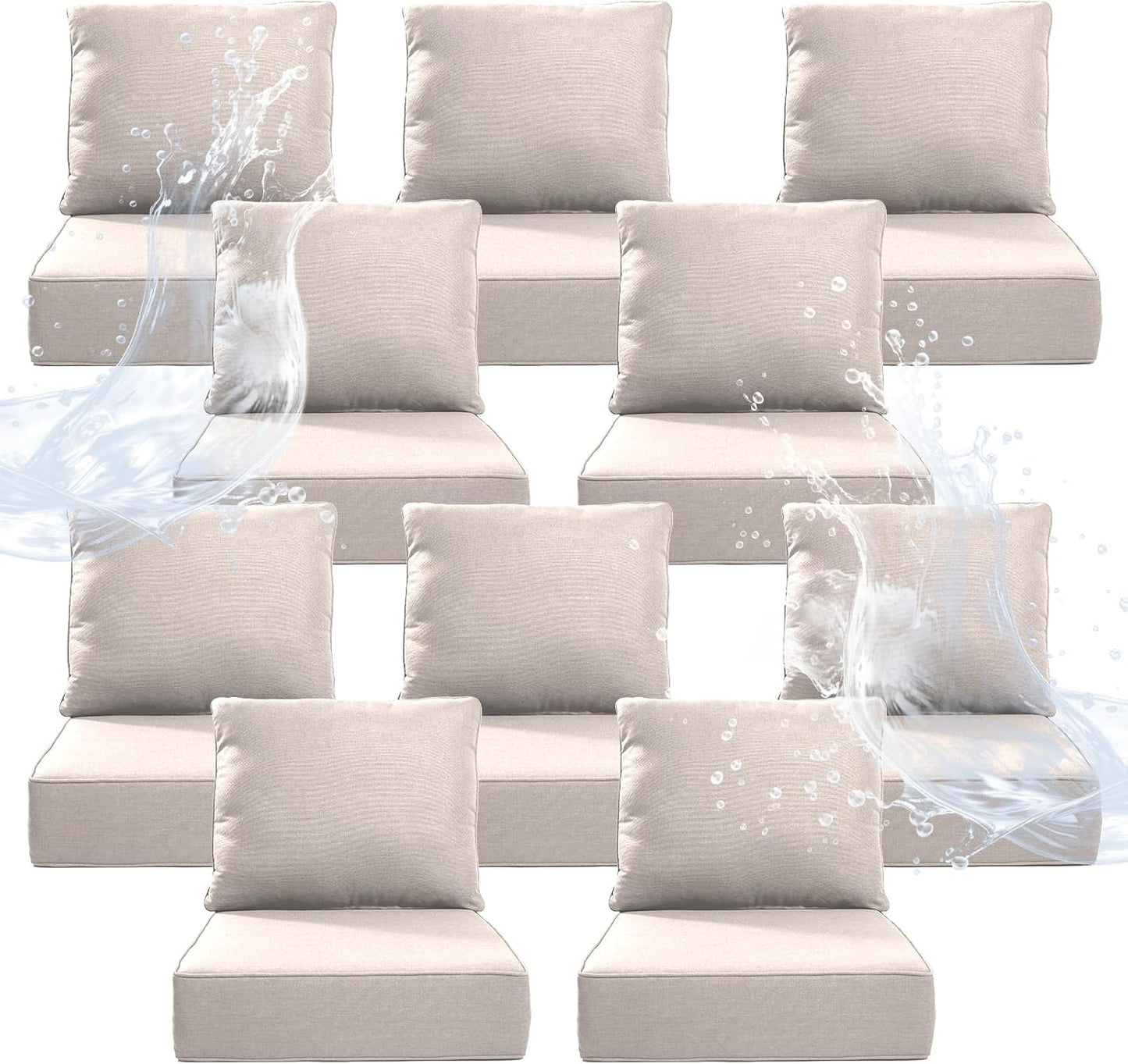 6" Thicker Outdoor Chair Cushion 6 Sets - 24" *24" *6" Waterproof Patio Furniture Cushions with Removable Cover, 28D High Density Sponge Filling Thicken Outdoor Patio Cushions - Grey