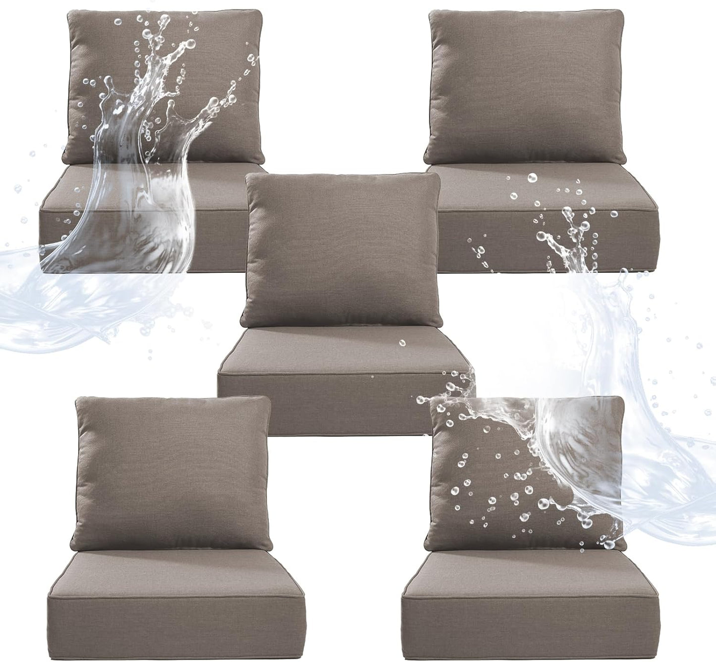 6" Thicker Outdoor Chair Cushion 6 Sets - 24" *24" *6" Waterproof Patio Furniture Cushions with Removable Cover, 28D High Density Sponge Filling Thicken Outdoor Patio Cushions - Grey