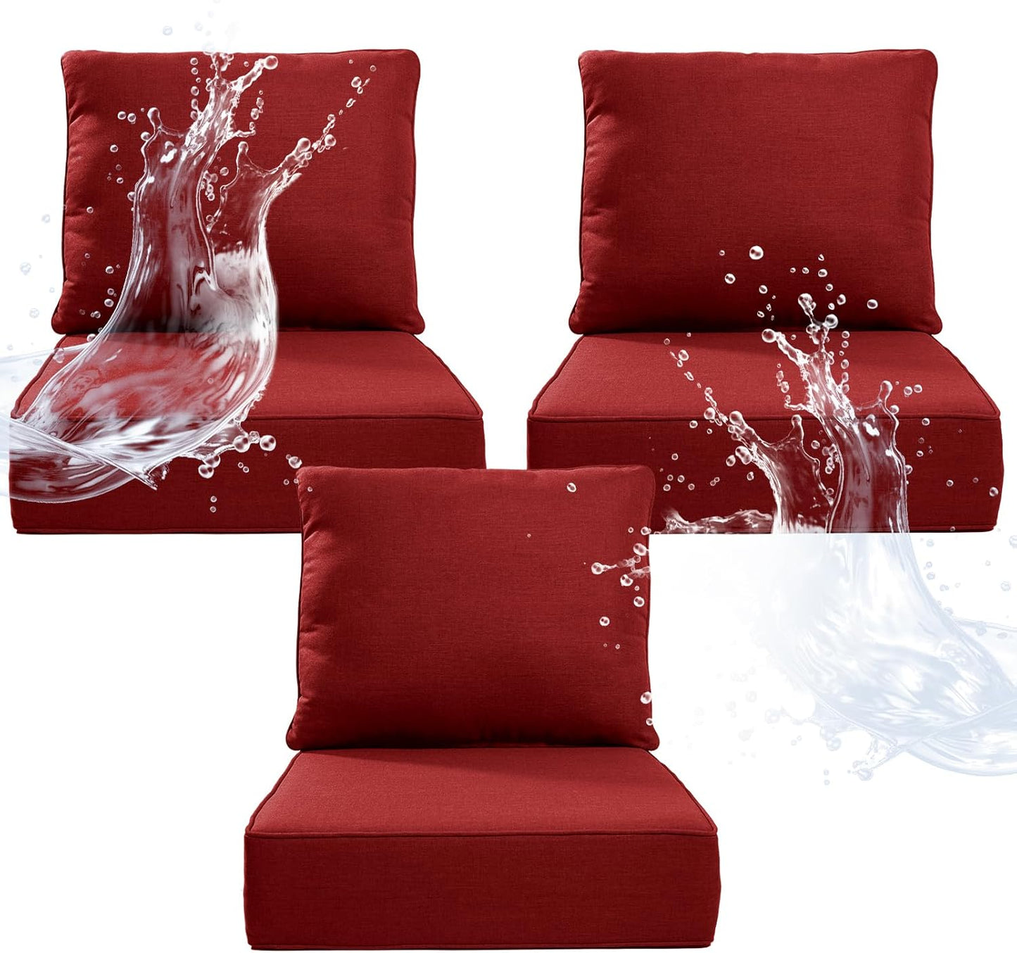 6" Thicker Outdoor Chair Cushion 6 Sets - 24" *24" *6" Waterproof Patio Furniture Cushions with Removable Cover, 28D High Density Sponge Filling Thicken Outdoor Patio Cushions - Grey