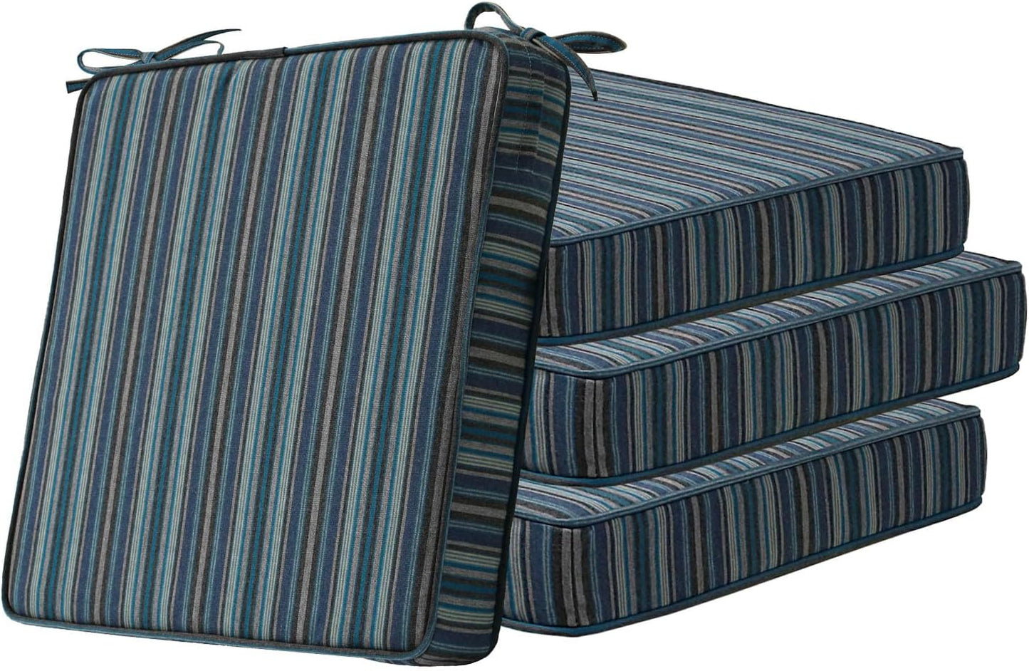 Sunbrella Square Corner Seat Cushions, 19" x 19" x 3", Set of 4, Indoor Outdoor Water Repellent Universal Chair Pads with Ties for Patio Furniture, Garden Dining Chairs, Cast Shale