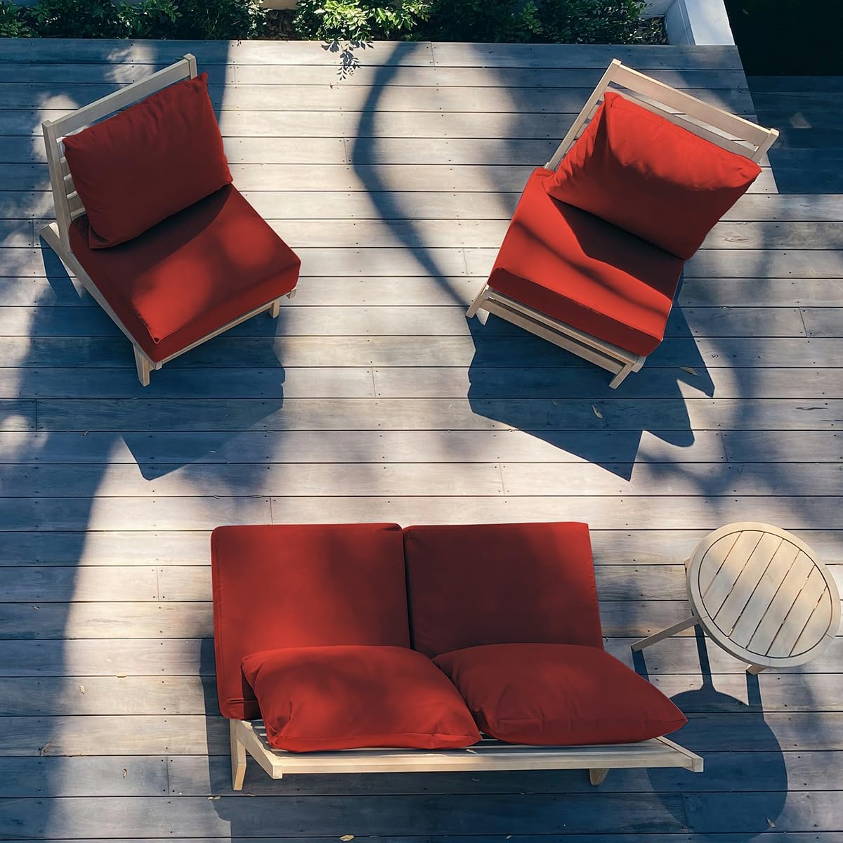 Sundale Outdoor Olefin Deep Seat Cushion Set of 2, Patio Chair Cushion and Pillow, Water-Resistant Sectional Sofa Pad with Straps Red, 24 x 24 x 6 Inches