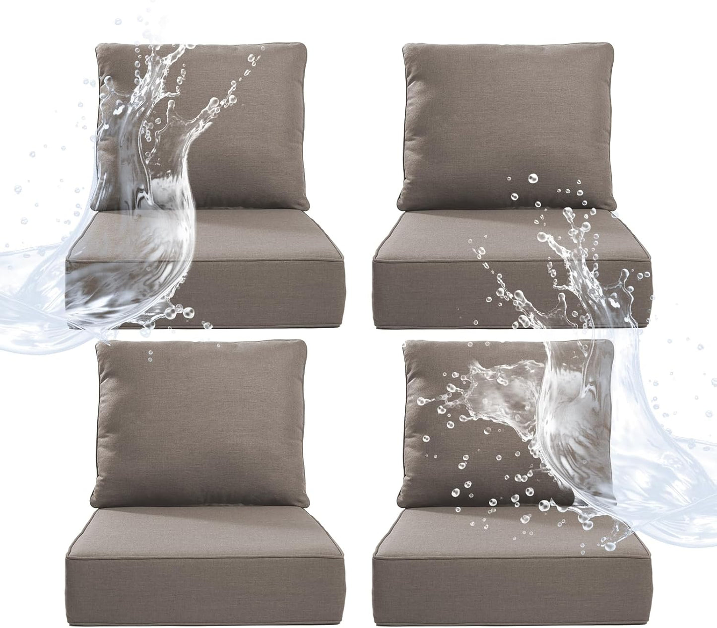 6" Thicker Outdoor Chair Cushion 4 Sets - 24" *24" *6" Waterproof Patio Furniture Cushions with Removable Cover, 28D High Density Sponge Filling Thicken Outdoor Patio Cushions - Beige