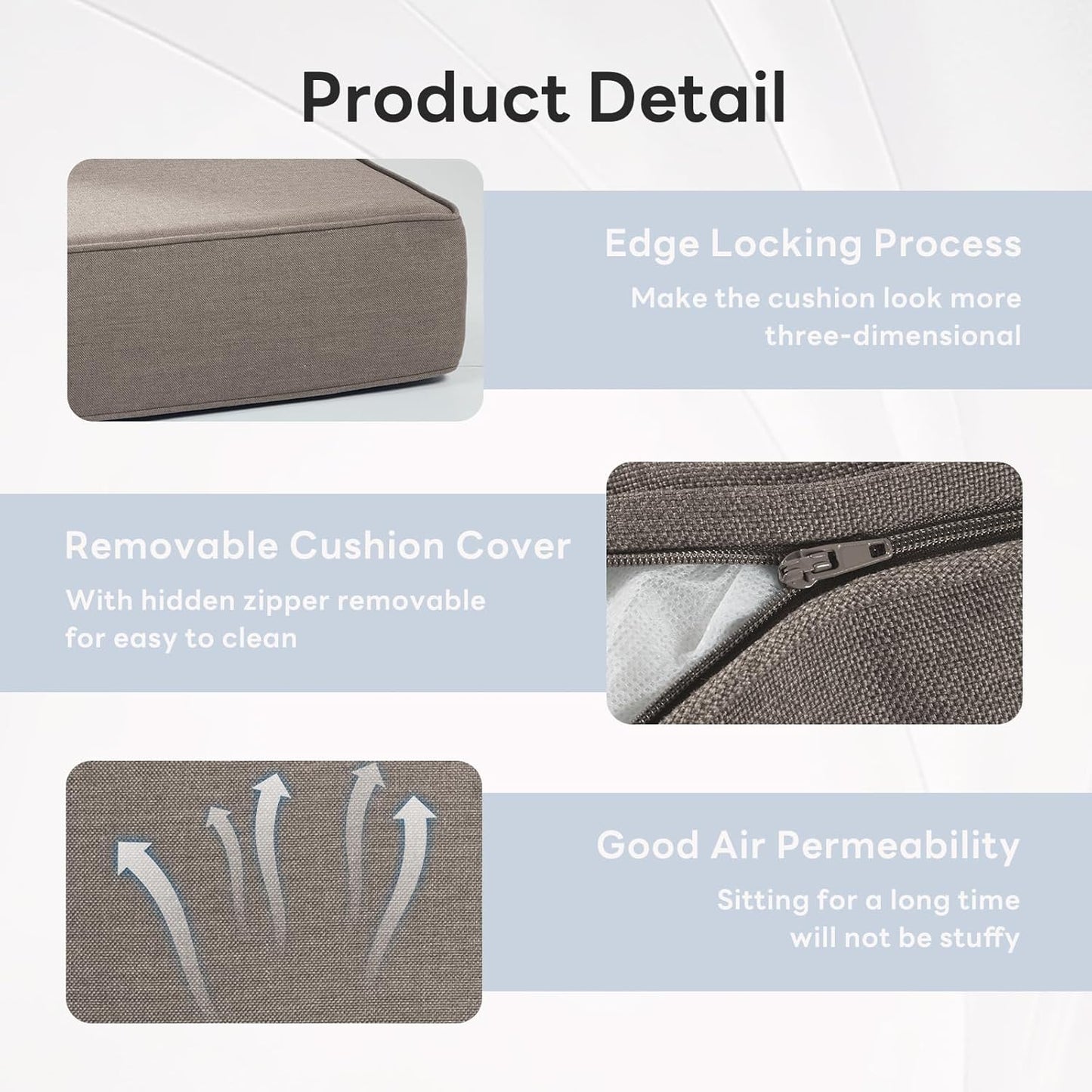 6" Thicker Outdoor Chair Cushion 6 Sets - 24" *24" *6" Waterproof Patio Furniture Cushions with Removable Cover, 28D High Density Sponge Filling Thicken Outdoor Patio Cushions - Grey