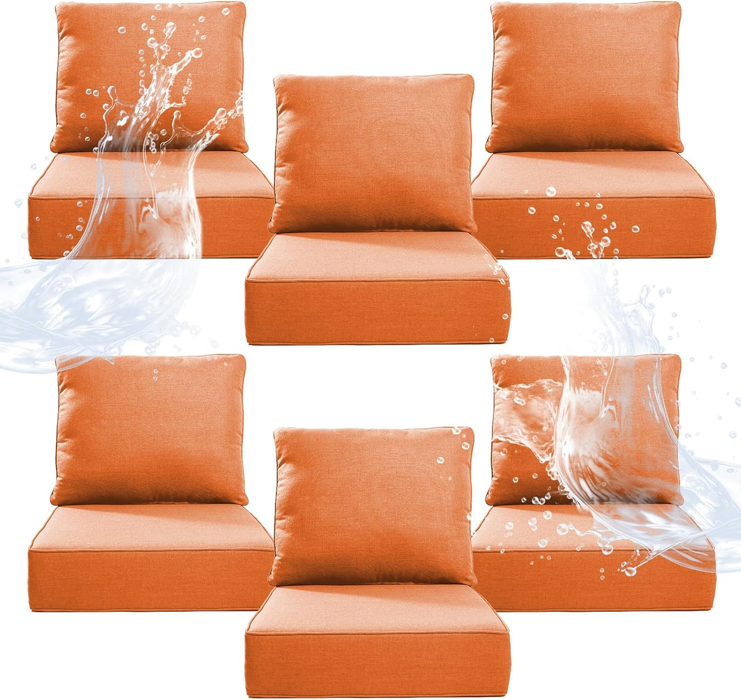 6" Thicker Outdoor Chair Cushion 4 Sets - 24" *24" *6" Waterproof Patio Furniture Cushions with Removable Cover, 28D High Density Sponge Filling Thicken Outdoor Patio Cushions - Beige