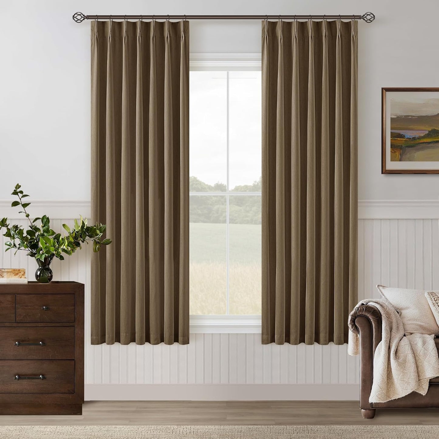 Cream Short Linen Curtains for Small Window 2 Panel Set Kitchen Curtains 45 Inch Length Pinch Pleated Back Tab 100% Blackout Natural Linen Room Darkening Thermal Insulated Drapes for Cafe Bathroom