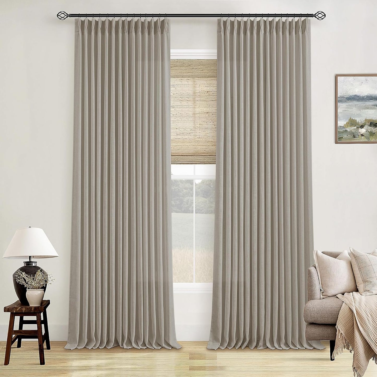 Natural Linen Kitchen Curtains 45 Inches Long 2 Sets Basement Curtains for Small Window Cream Ivory Pinch Pleated Back Tab Linen Blend Short Boho Semi Sheer Back Tab Drapes for Bay Windows 40x45