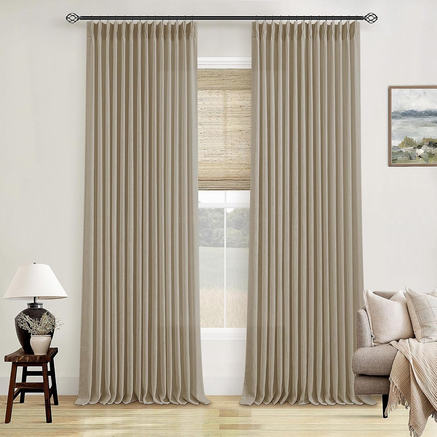 Natural Linen Kitchen Curtains 45 Inches Long 2 Sets Basement Curtains for Small Window Cream Ivory Pinch Pleated Back Tab Linen Blend Short Boho Semi Sheer Back Tab Drapes for Bay Windows 40x45