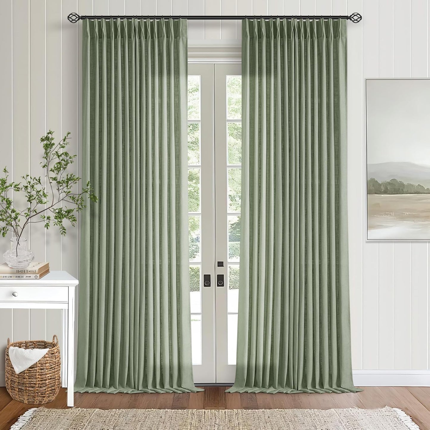 Natural Linen Kitchen Curtains 45 Inches Long 2 Sets Basement Curtains for Small Window Cream Ivory Pinch Pleated Back Tab Linen Blend Short Boho Semi Sheer Back Tab Drapes for Bay Windows 40x45