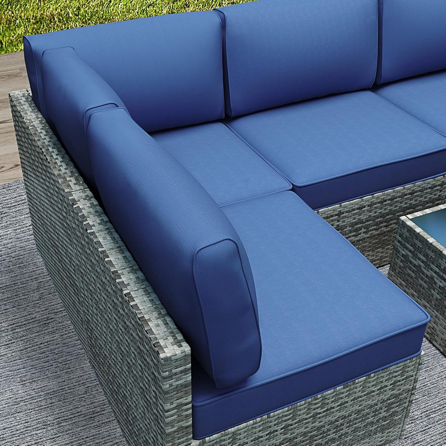 Outdoor Replacement Cushions for Patio Furniture,Water-Resistant Sofa Cushions for Rattan Wicker Sectional Patio Conversation Sets,14-Piece Outdoor Couch Cushion,Deep Blue