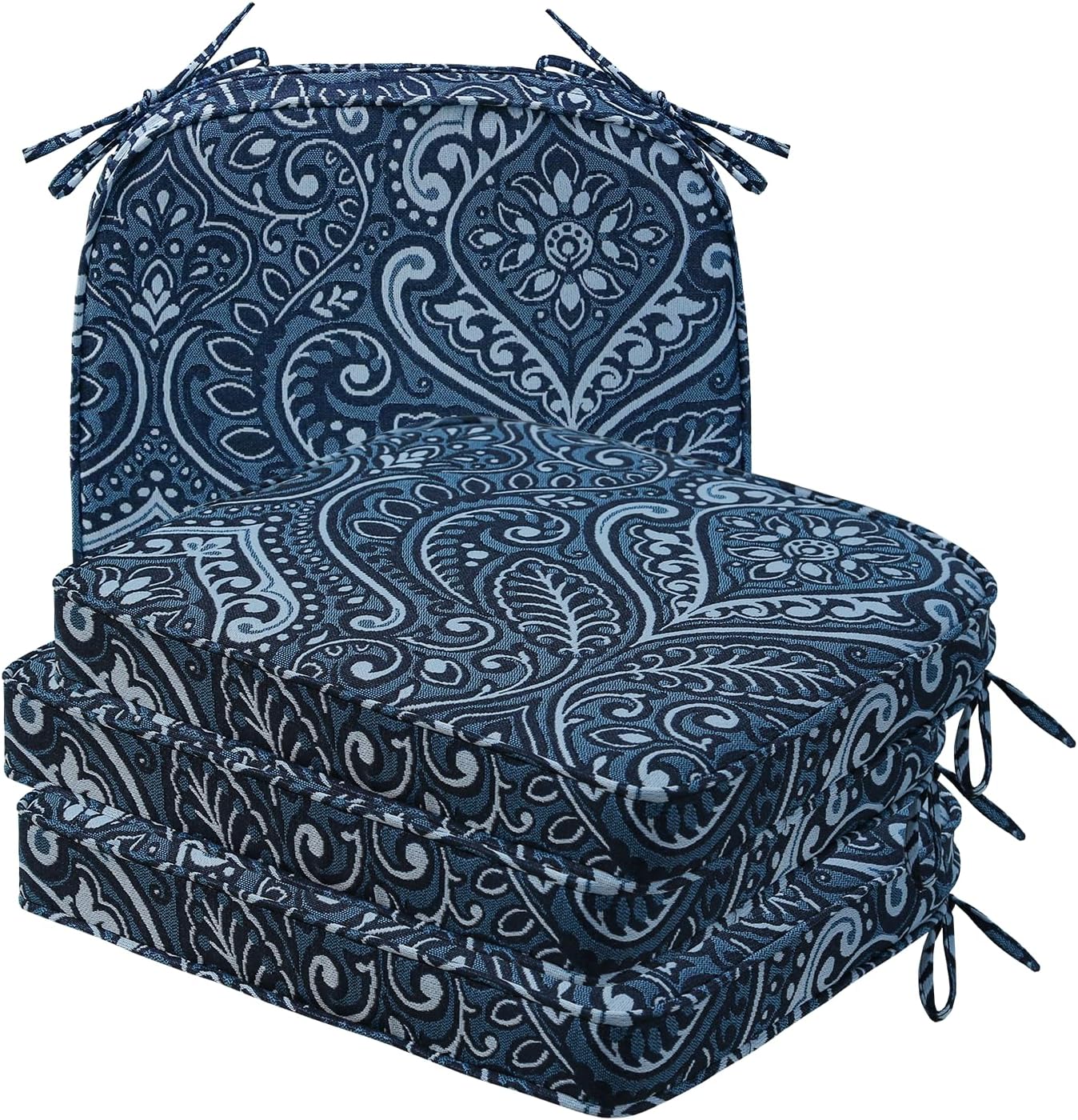 Sunbrella Square Corner Seat Cushions, 19" x 19" x 3", Set of 4, Indoor Outdoor Water Repellent Universal Chair Pads with Ties for Patio Furniture, Garden Dining Chairs, Cast Shale