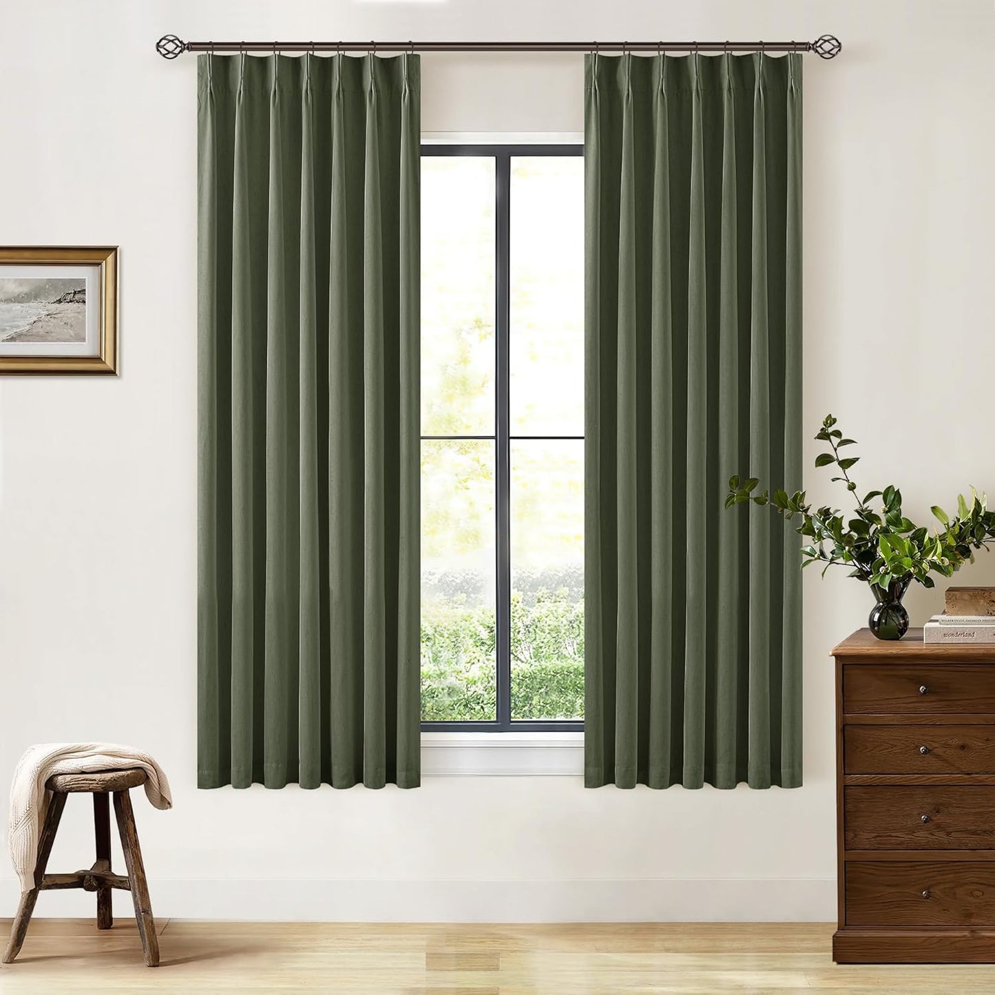 Cream Short Linen Curtains for Small Window 2 Panel Set Kitchen Curtains 45 Inch Length Pinch Pleated Back Tab 100% Blackout Natural Linen Room Darkening Thermal Insulated Drapes for Cafe Bathroom