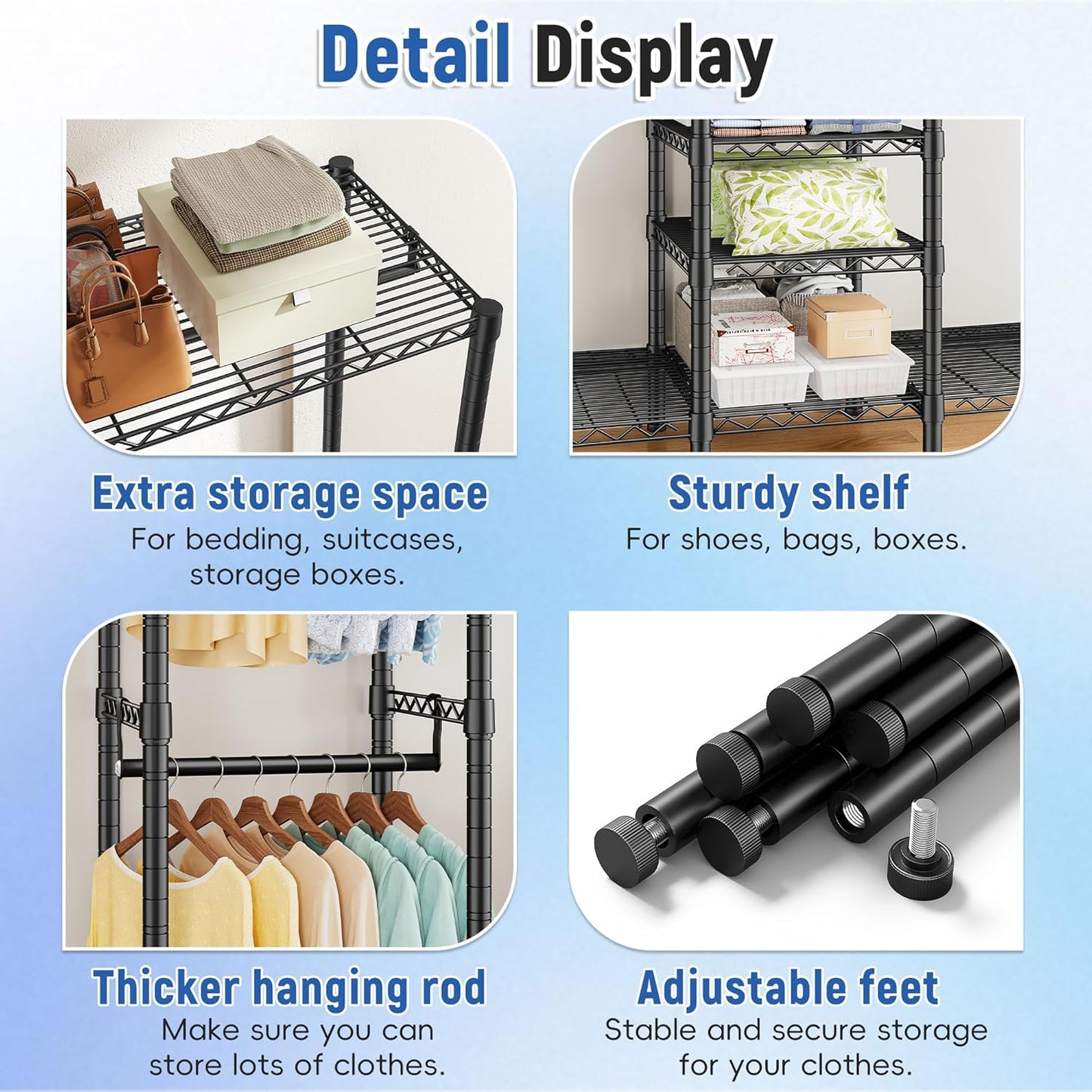 Raybee 88.2" W Clothes Rack Heavy Duty Clothing Racks for Hanging Clothes Portable Closet Loads 1200LBS Freestanding Garment Rack for Bedroom 88.2" W x 75.6" H x 15.7" D, Black