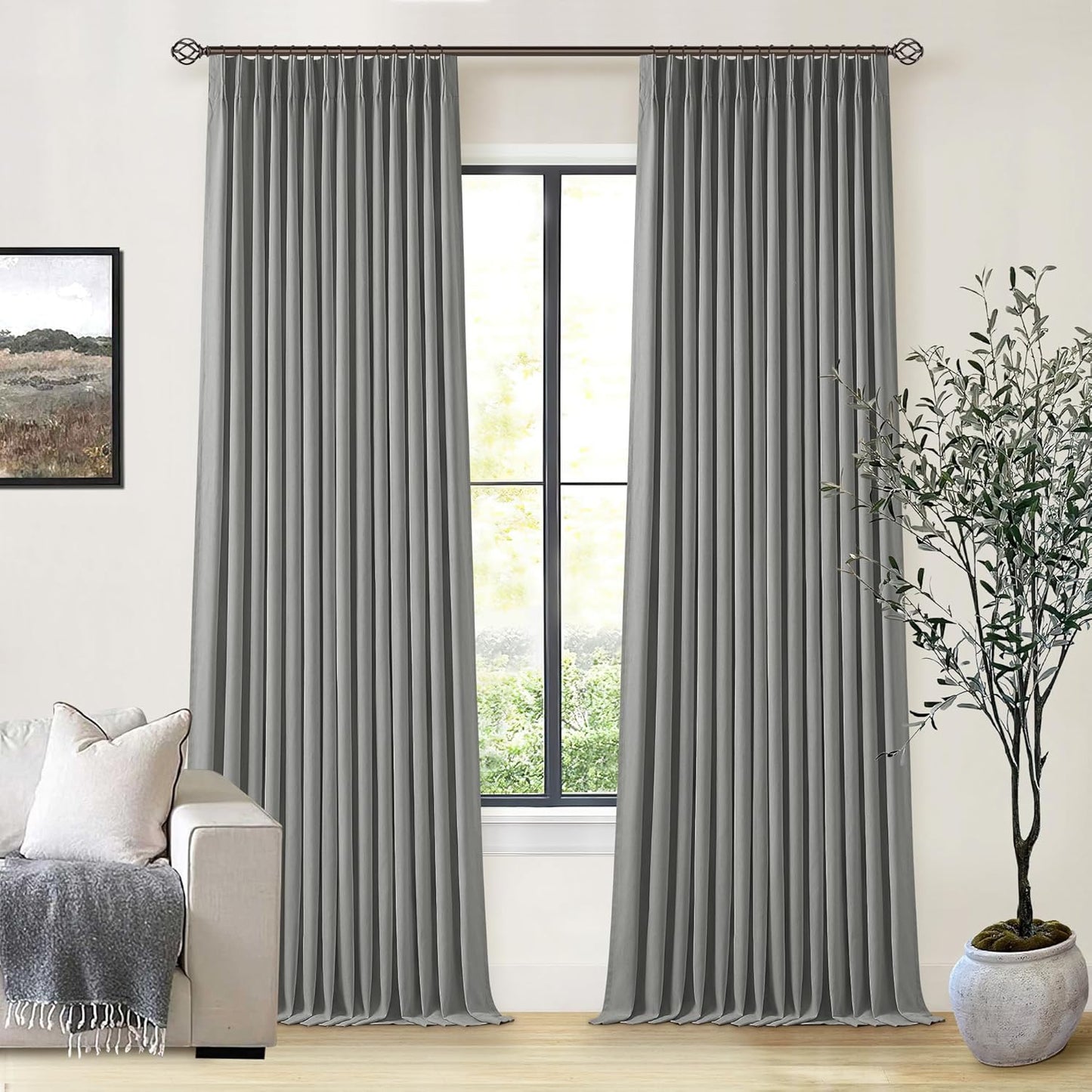 Cream Short Linen Curtains for Small Window 2 Panel Set Kitchen Curtains 45 Inch Length Pinch Pleated Back Tab 100% Blackout Natural Linen Room Darkening Thermal Insulated Drapes for Cafe Bathroom