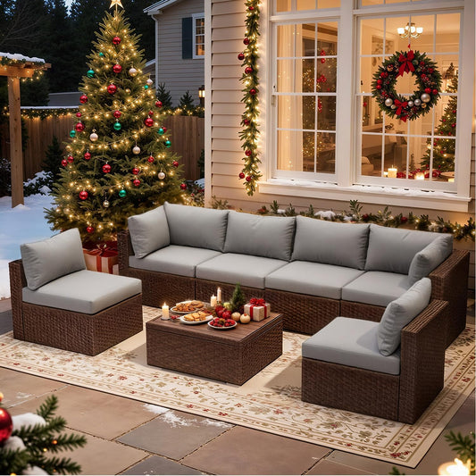 HOMREST Outdoor Replacement Cushions for Patio Furniture,Water-Repellent Sofa Cushion for 6-Seat Rattan Wicker Sectional Patio Conversation Sets,14-Piece Cushions Set for Outdoor Couch-Gray