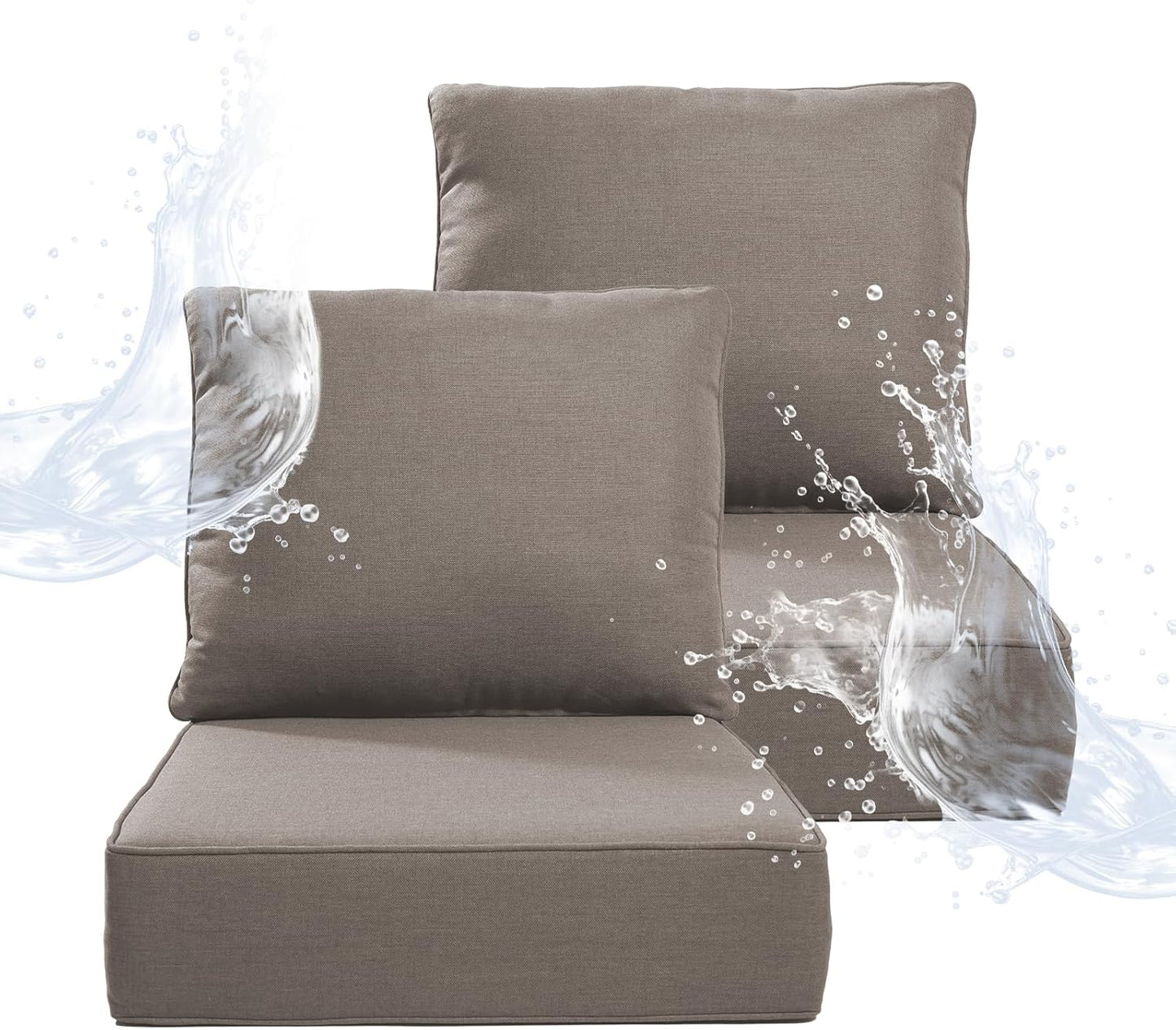 6" Thicker Outdoor Chair Cushion 6 Sets - 24" *24" *6" Waterproof Patio Furniture Cushions with Removable Cover, 28D High Density Sponge Filling Thicken Outdoor Patio Cushions - Grey