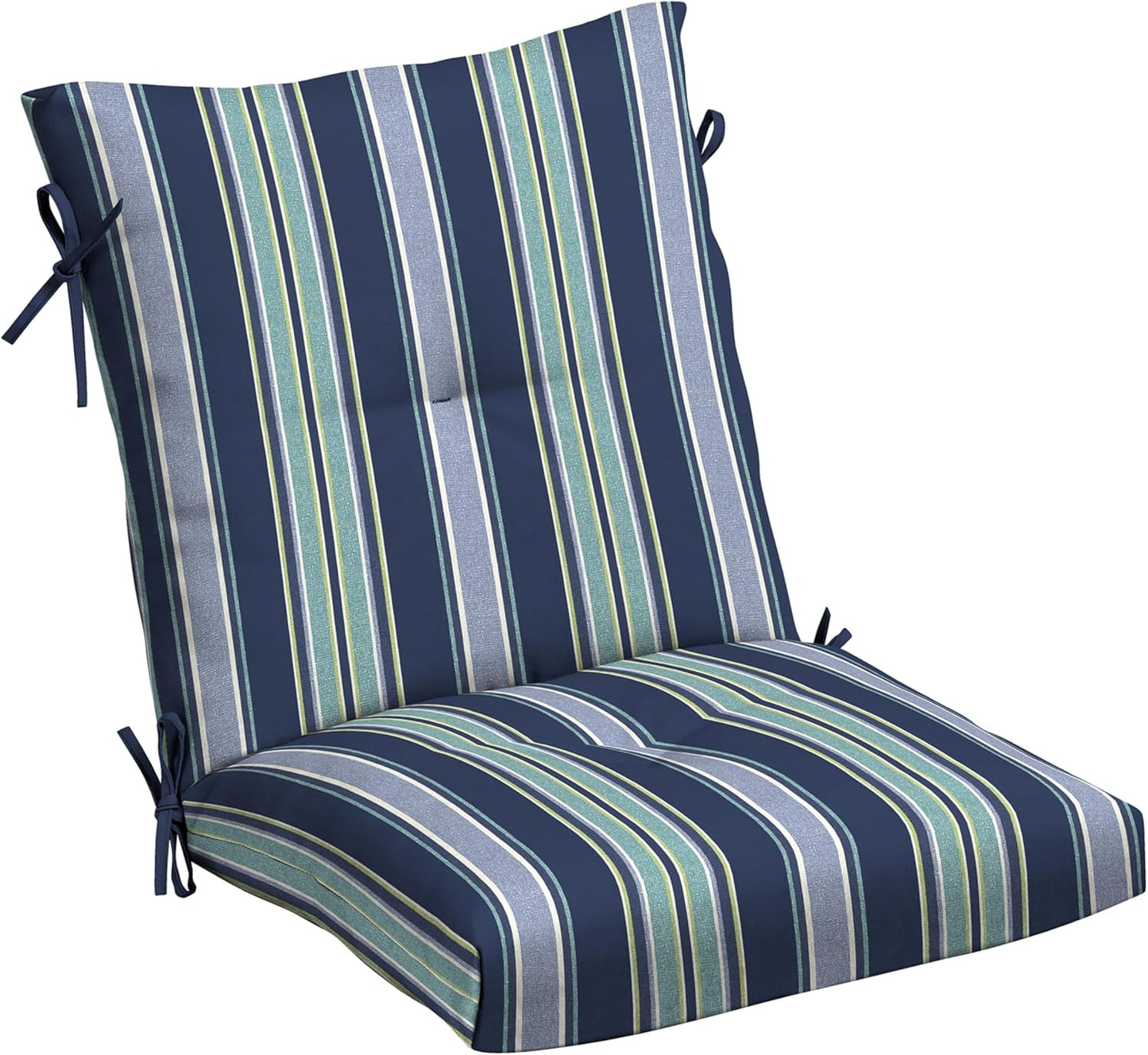 Arden Outdoor Plush Modern Tufted Blowfill Dining Chair Cushion, 21 x 40, Rain-Proof, Fade Resistant, Tufted Cushion for Dining and Bistro Chairs Black Cabana Stripe