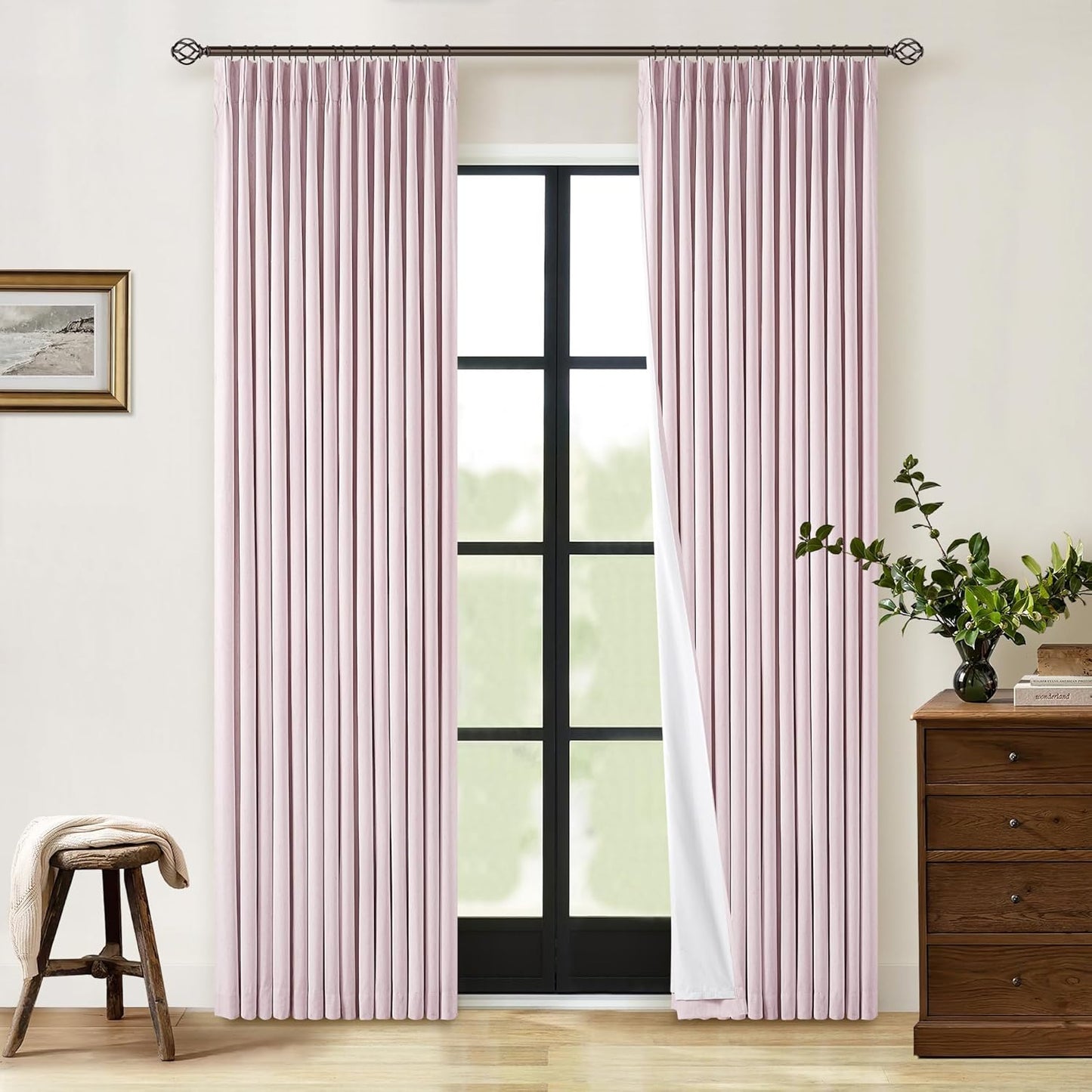 Cream Short Linen Curtains for Small Window 2 Panel Set Kitchen Curtains 45 Inch Length Pinch Pleated Back Tab 100% Blackout Natural Linen Room Darkening Thermal Insulated Drapes for Cafe Bathroom