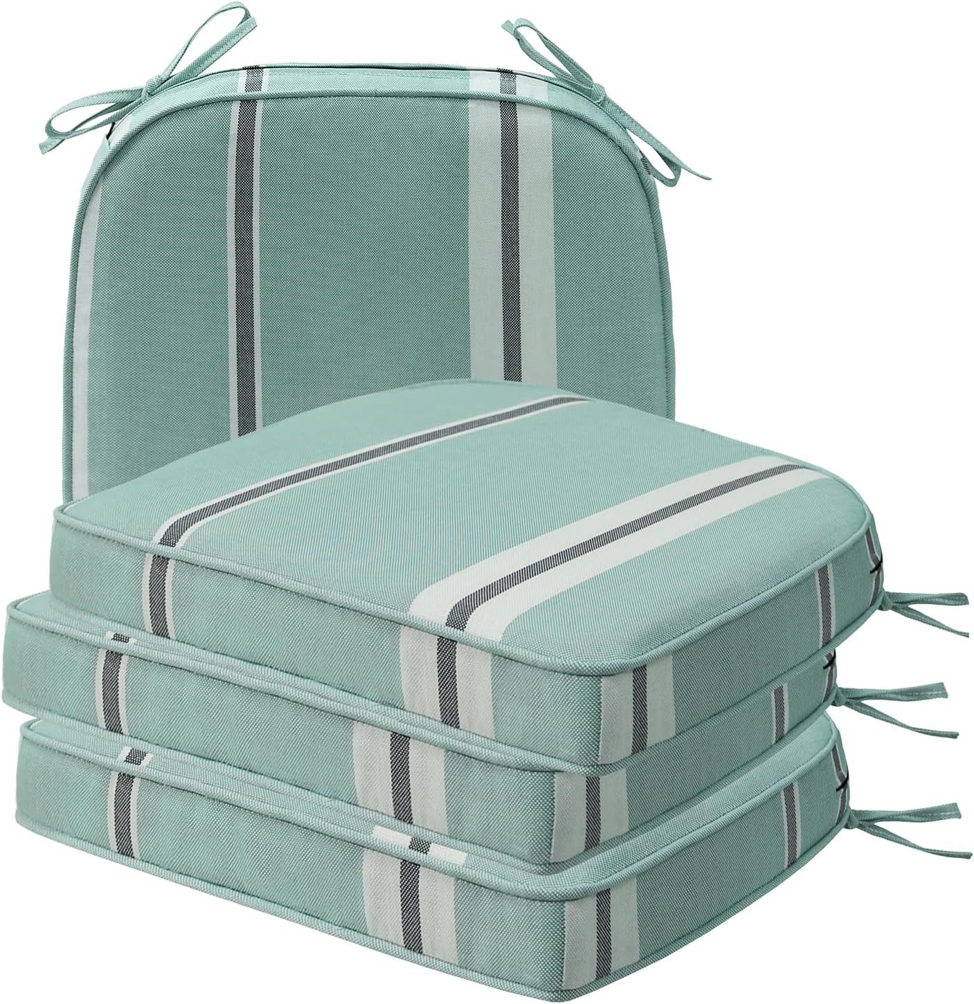 Sunbrella Square Corner Seat Cushions, 19" x 19" x 3", Set of 4, Indoor Outdoor Water Repellent Universal Chair Pads with Ties for Patio Furniture, Garden Dining Chairs, Cast Shale