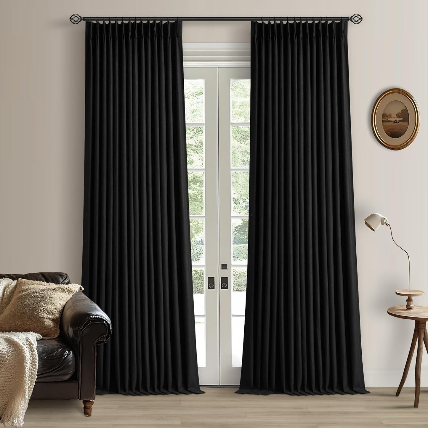 Cream Short Linen Curtains for Small Window 2 Panel Set Kitchen Curtains 45 Inch Length Pinch Pleated Back Tab 100% Blackout Natural Linen Room Darkening Thermal Insulated Drapes for Cafe Bathroom