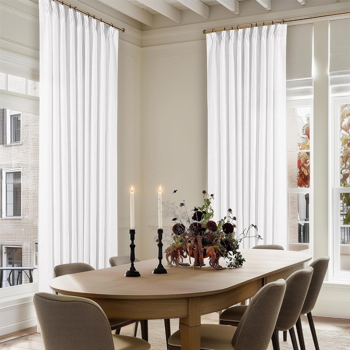 Natural Linen Kitchen Curtains 45 Inches Long 2 Sets Basement Curtains for Small Window Cream Ivory Pinch Pleated Back Tab Linen Blend Short Boho Semi Sheer Back Tab Drapes for Bay Windows 40x45