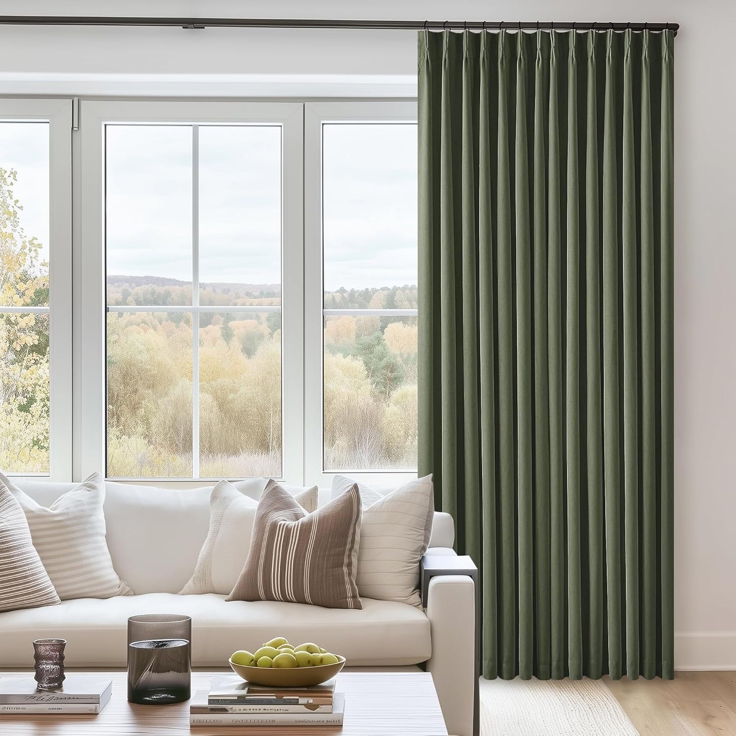 Cream Short Linen Curtains for Small Window 2 Panel Set Kitchen Curtains 45 Inch Length Pinch Pleated Back Tab 100% Blackout Natural Linen Room Darkening Thermal Insulated Drapes for Cafe Bathroom