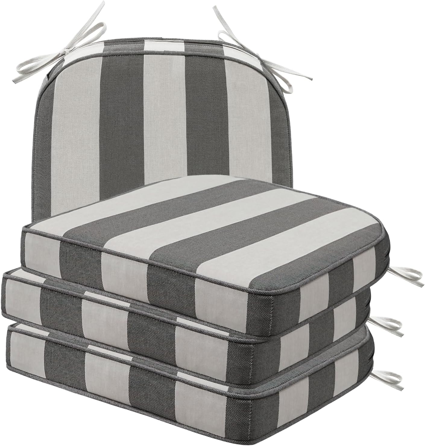 Sunbrella Square Corner Seat Cushions, 19" x 19" x 3", Set of 4, Indoor Outdoor Water Repellent Universal Chair Pads with Ties for Patio Furniture, Garden Dining Chairs, Cast Shale