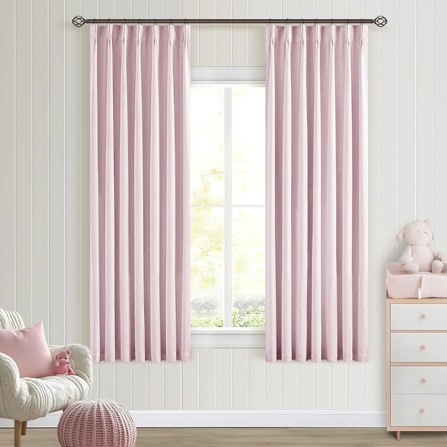 Cream Short Linen Curtains for Small Window 2 Panel Set Kitchen Curtains 45 Inch Length Pinch Pleated Back Tab 100% Blackout Natural Linen Room Darkening Thermal Insulated Drapes for Cafe Bathroom