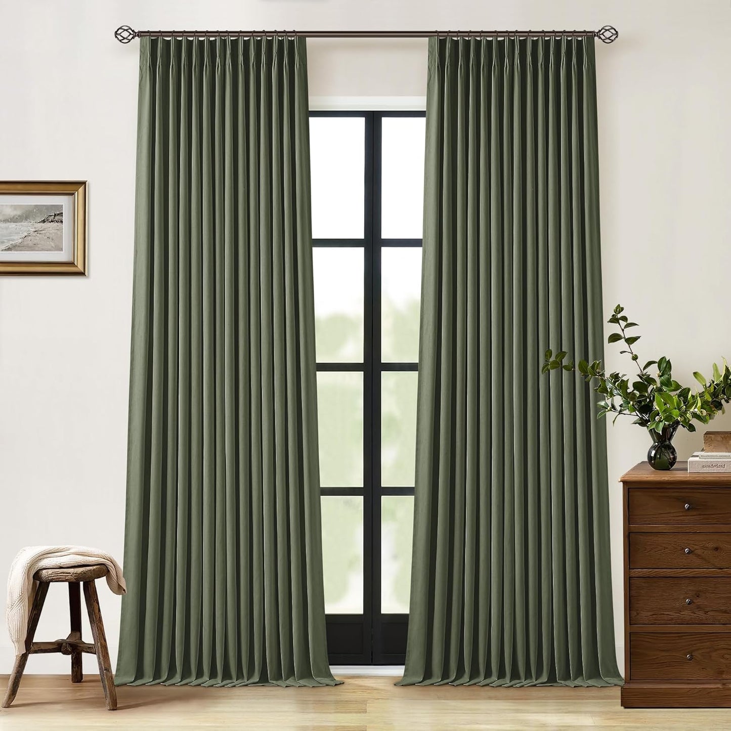 Cream Short Linen Curtains for Small Window 2 Panel Set Kitchen Curtains 45 Inch Length Pinch Pleated Back Tab 100% Blackout Natural Linen Room Darkening Thermal Insulated Drapes for Cafe Bathroom