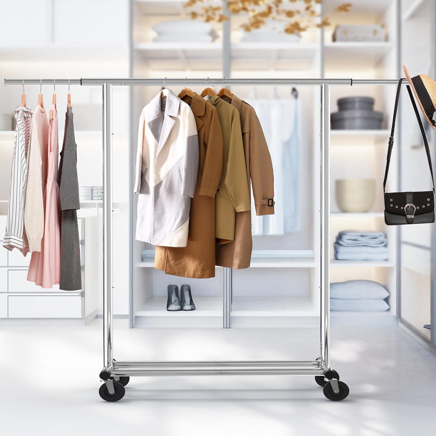 Simple Houseware Heavy Duty Clothing Garment Rack, Holds Up to 150 lbs, 42 to 67 Inches Extendable Rod, Chrome