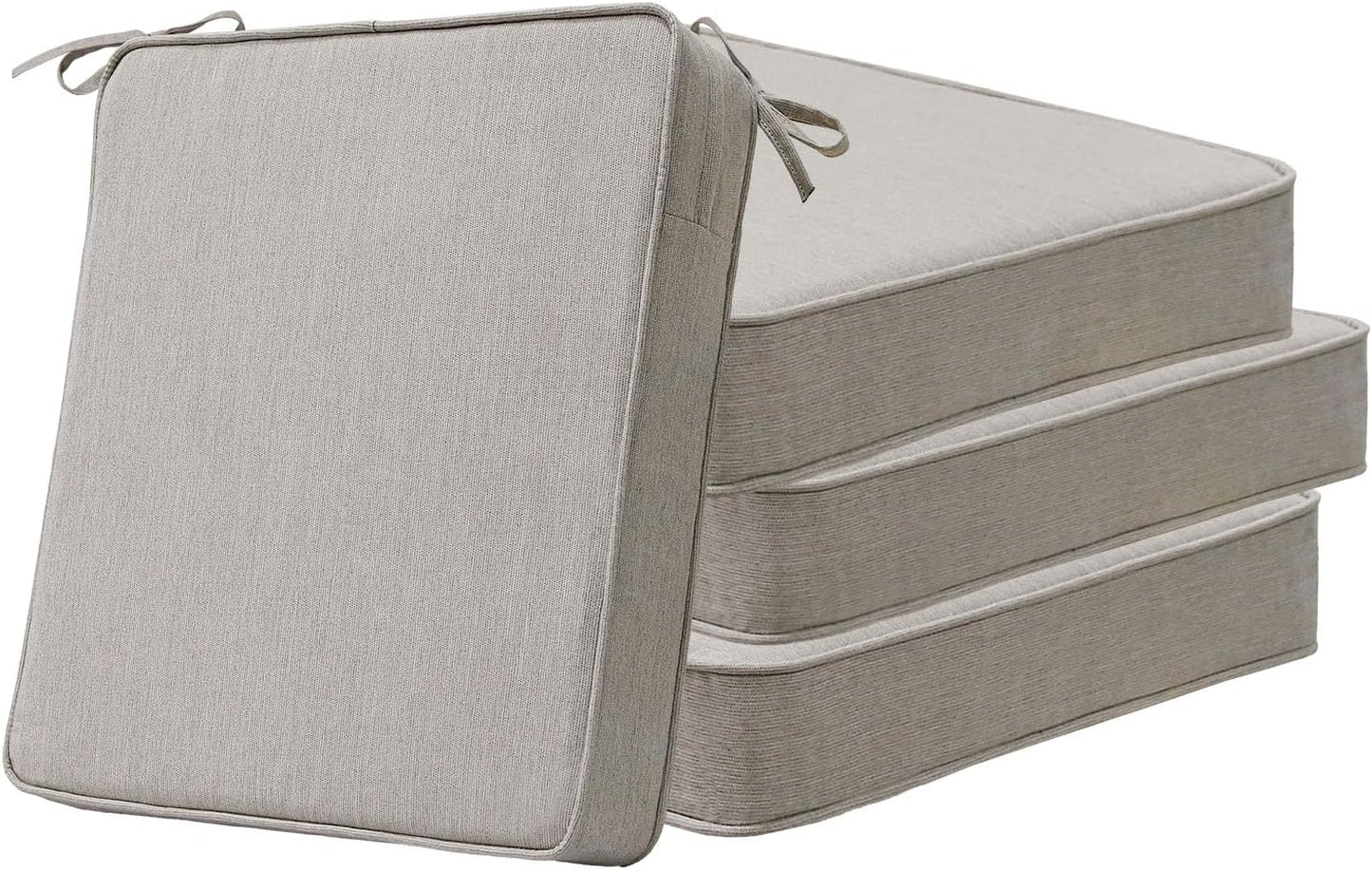 Sunbrella Square Corner Seat Cushions, 19" x 19" x 3", Set of 4, Indoor Outdoor Water Repellent Universal Chair Pads with Ties for Patio Furniture, Garden Dining Chairs, Cast Shale