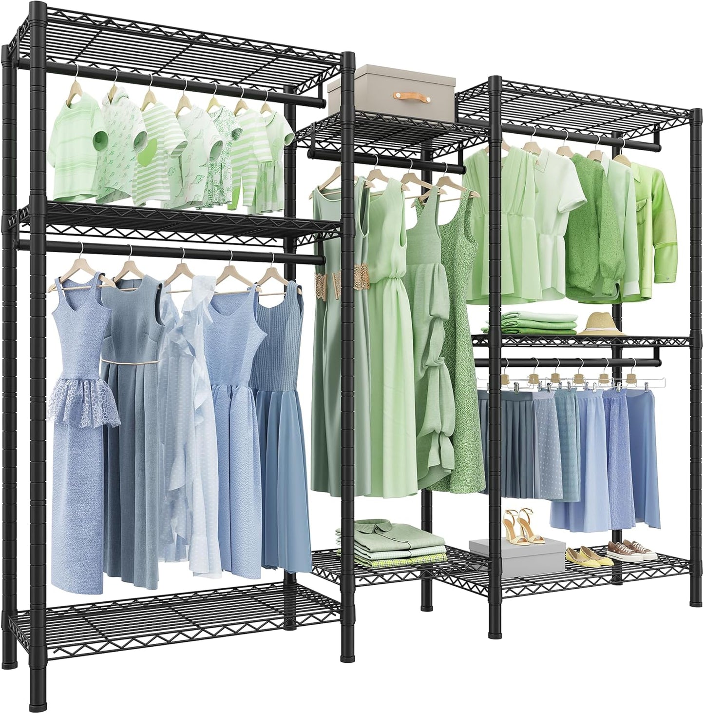 Raybee Clothes Rack Heavy Duty 1100 LBS Capacity Clothing Racks for Hanging Clothes Adjustable Garment Rack,17.7" D x 75.8" W x 76.9" H Black
