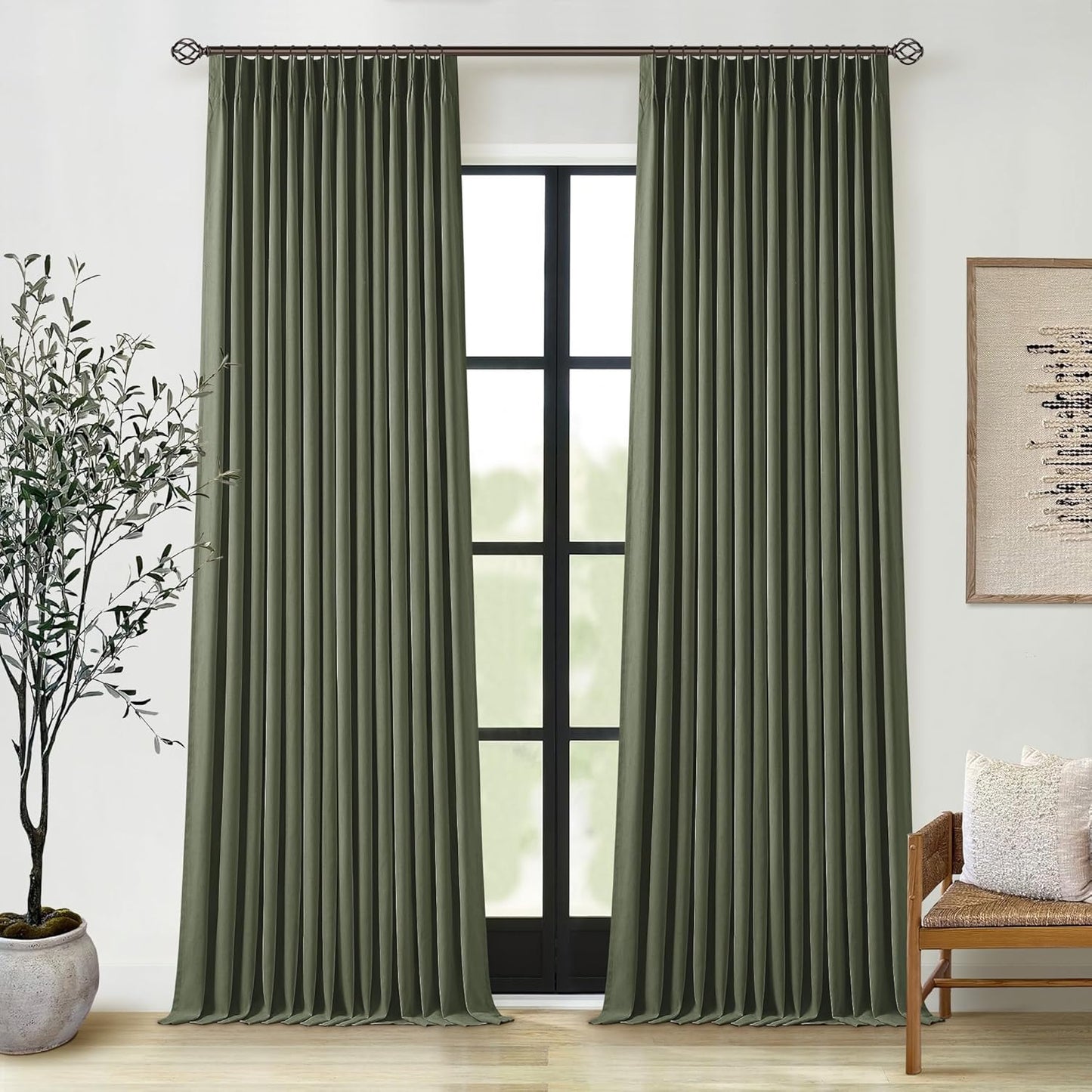 Cream Short Linen Curtains for Small Window 2 Panel Set Kitchen Curtains 45 Inch Length Pinch Pleated Back Tab 100% Blackout Natural Linen Room Darkening Thermal Insulated Drapes for Cafe Bathroom