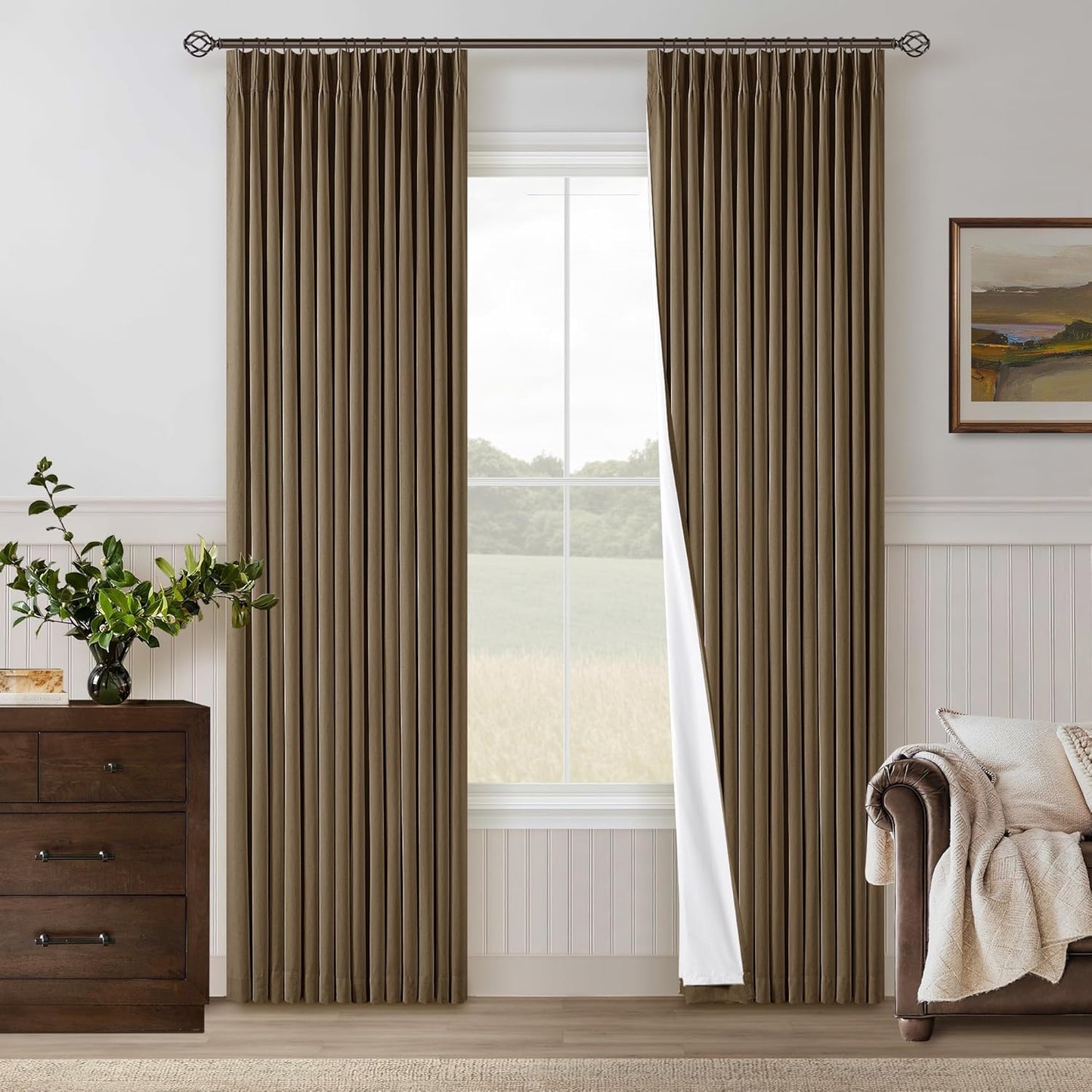 Cream Short Linen Curtains for Small Window 2 Panel Set Kitchen Curtains 45 Inch Length Pinch Pleated Back Tab 100% Blackout Natural Linen Room Darkening Thermal Insulated Drapes for Cafe Bathroom