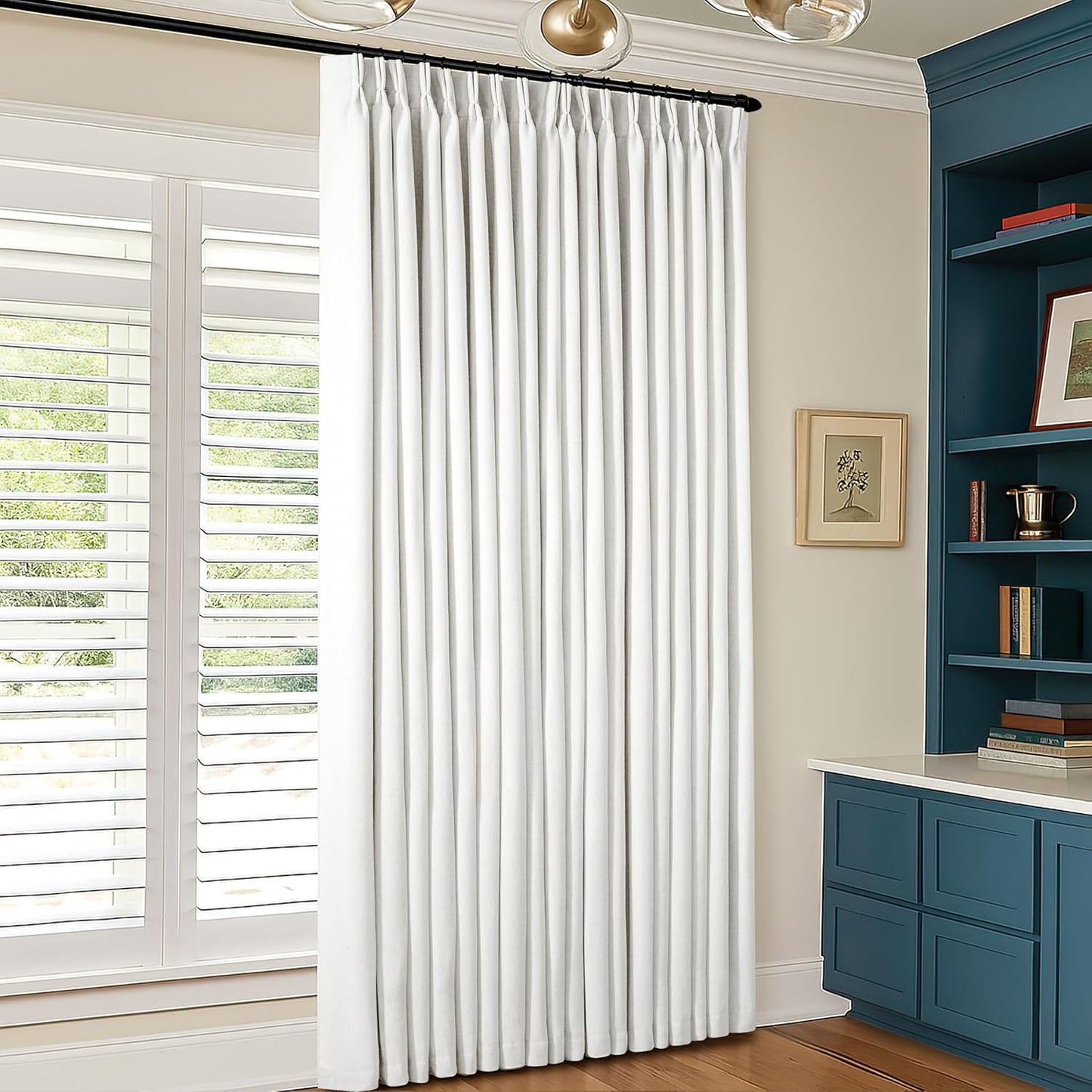 Cream Short Linen Curtains for Small Window 2 Panel Set Kitchen Curtains 45 Inch Length Pinch Pleated Back Tab 100% Blackout Natural Linen Room Darkening Thermal Insulated Drapes for Cafe Bathroom