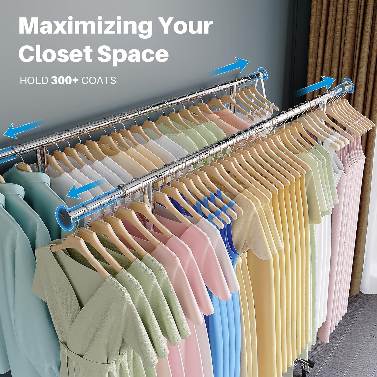 HOKEEPER Clothes Rack Heavy Duty Clothing Rack Load 650 LBS Collapsible Garment Rack with Wheels Double Rod Clothes Rack for Hanging Clothes Commercial Portable Closet Rack with Shelves 22"D*75"W*68"H